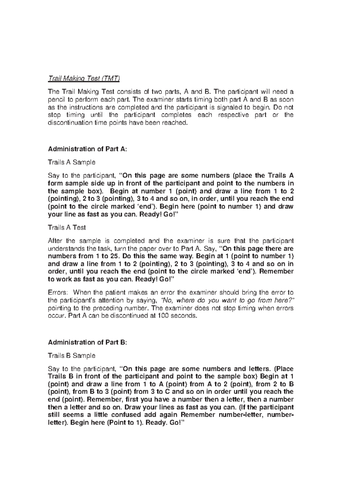 English TMT - TMT Em Inglês - Trail Making Test (TMT) The Trail Making ...