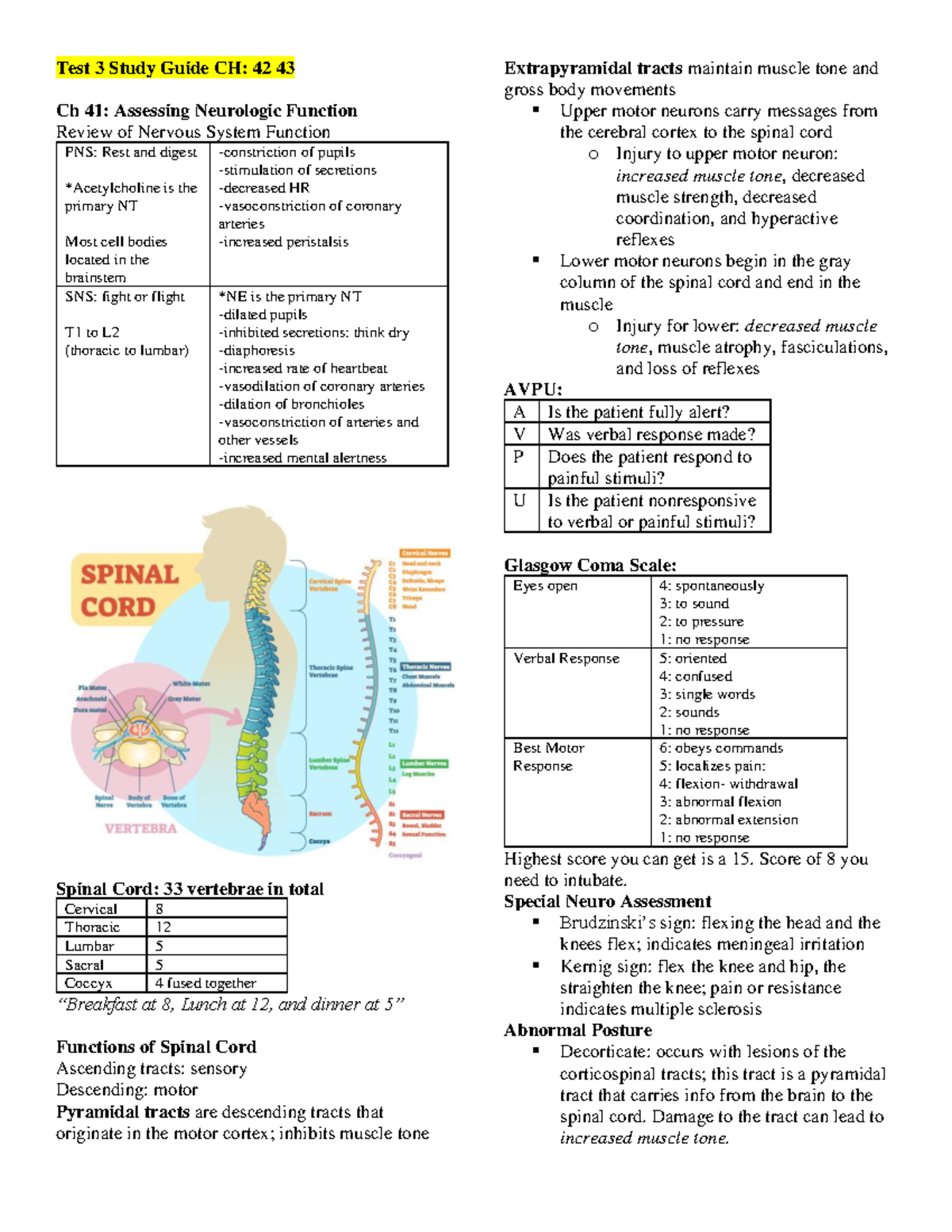 Test 3 Neurosensory Study Guide - Test 3 Study Guide CH: 42 43 Ch 41 ...