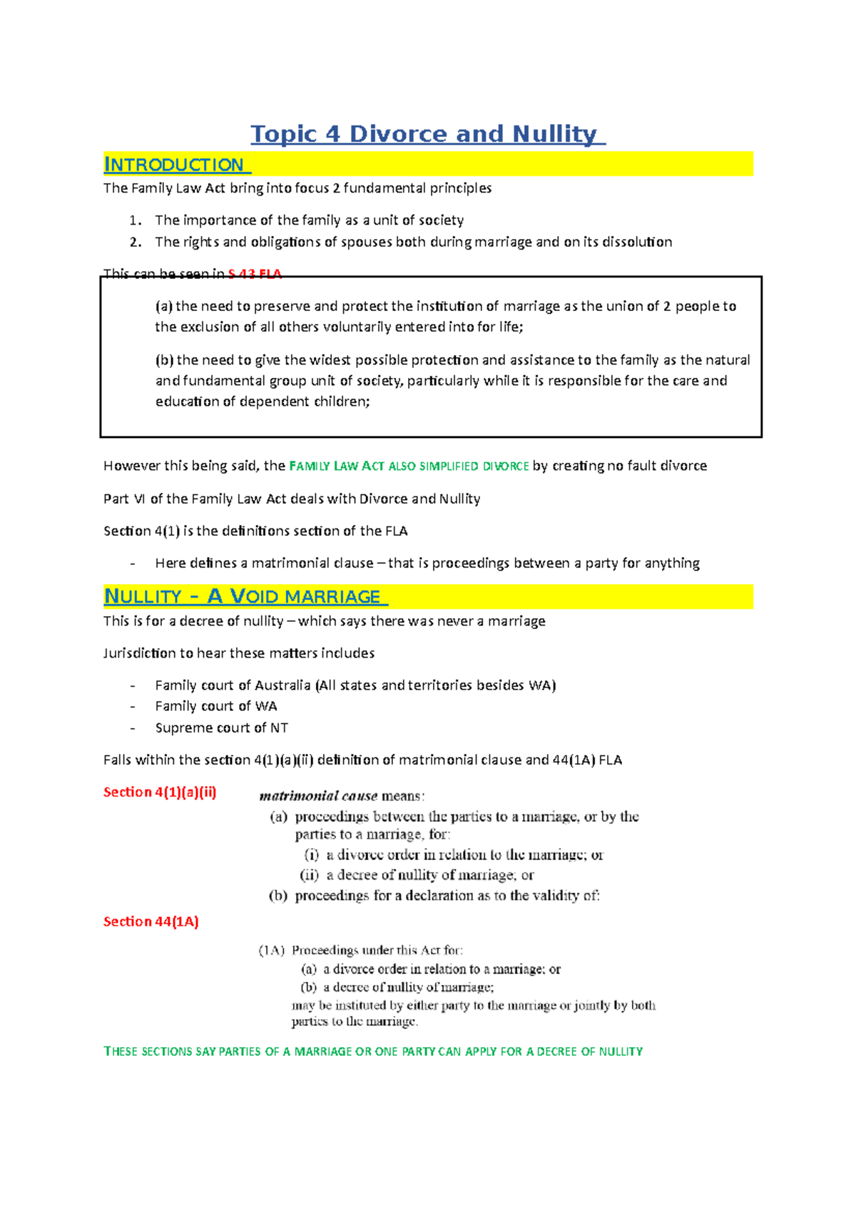 Topic - Divorce & Nullity - Topic 4 Divorce and Nullity I NTRODUCTION ...