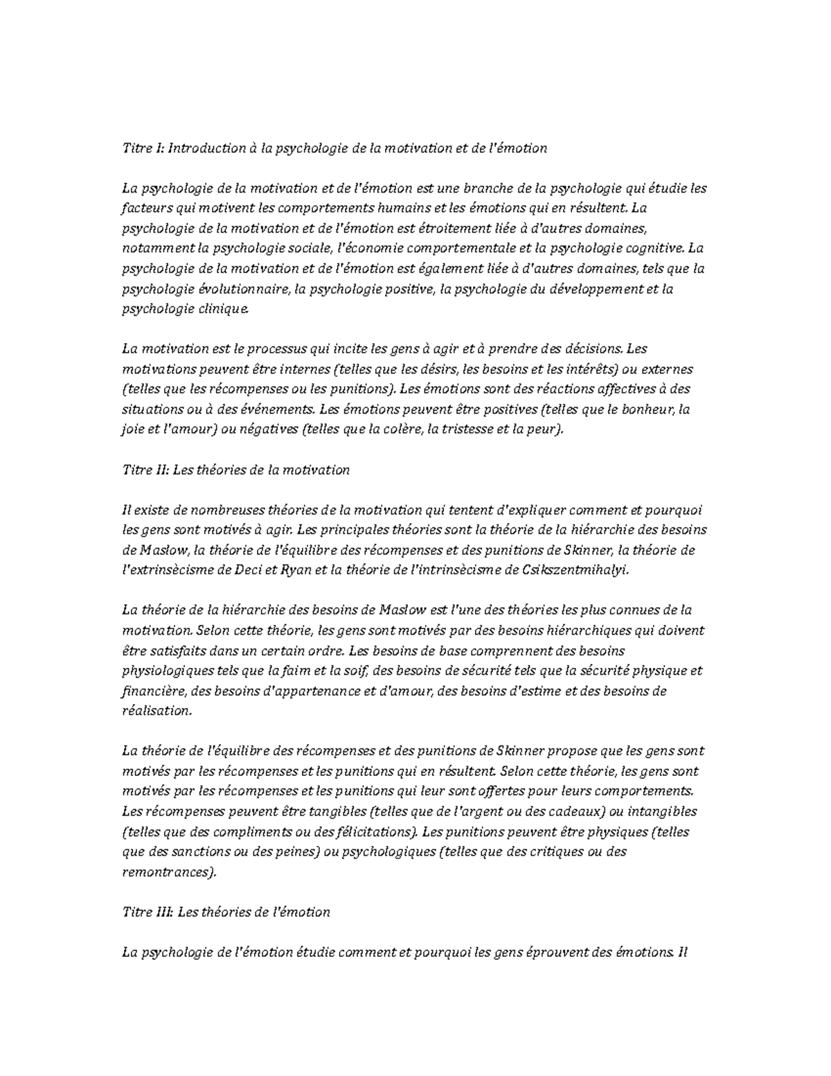Psychology of Motivation and Emotion - Titre I: Introduction à la ...