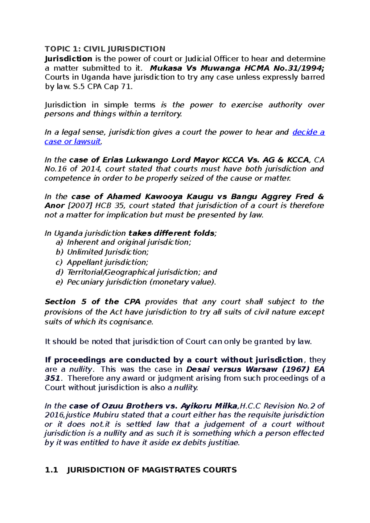 Jurisdiction in civil matters - TOPIC 1: CIVIL JURISDICTION ...