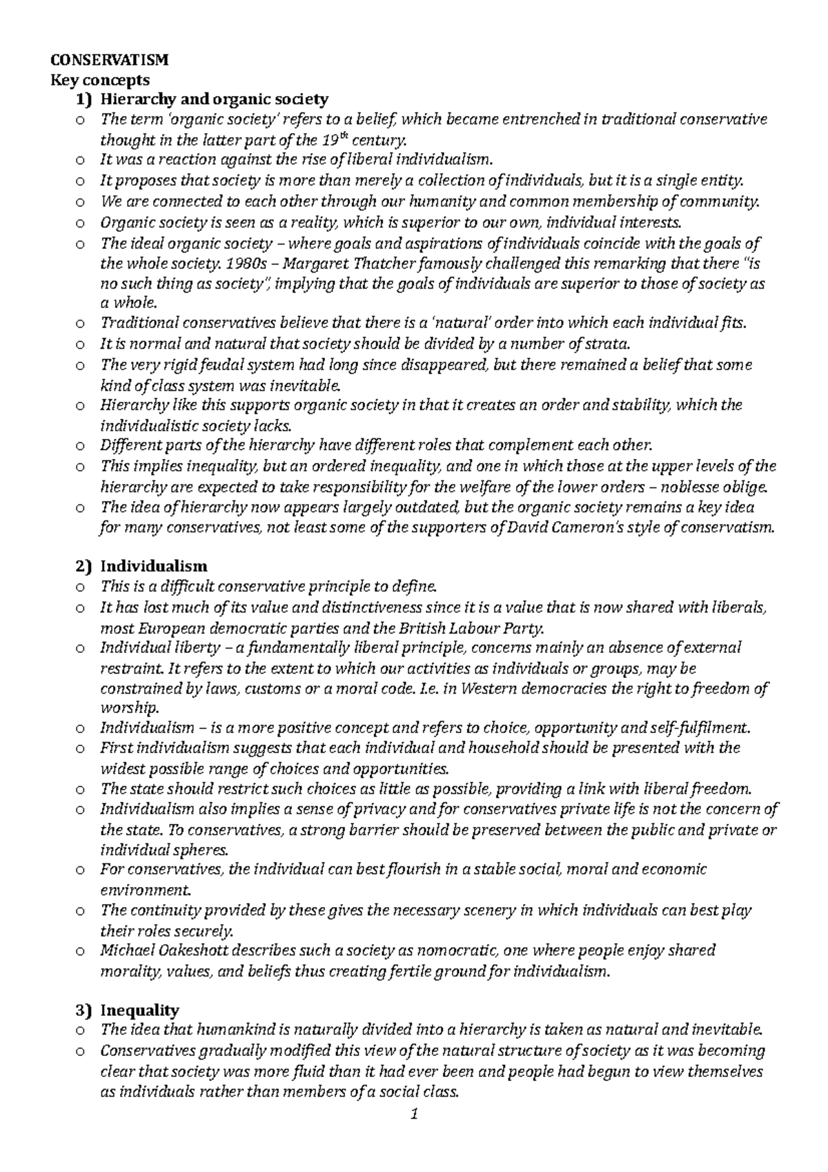 Conservatism - Ideologies Revision - CONSERVATISM Key concepts 1 ...