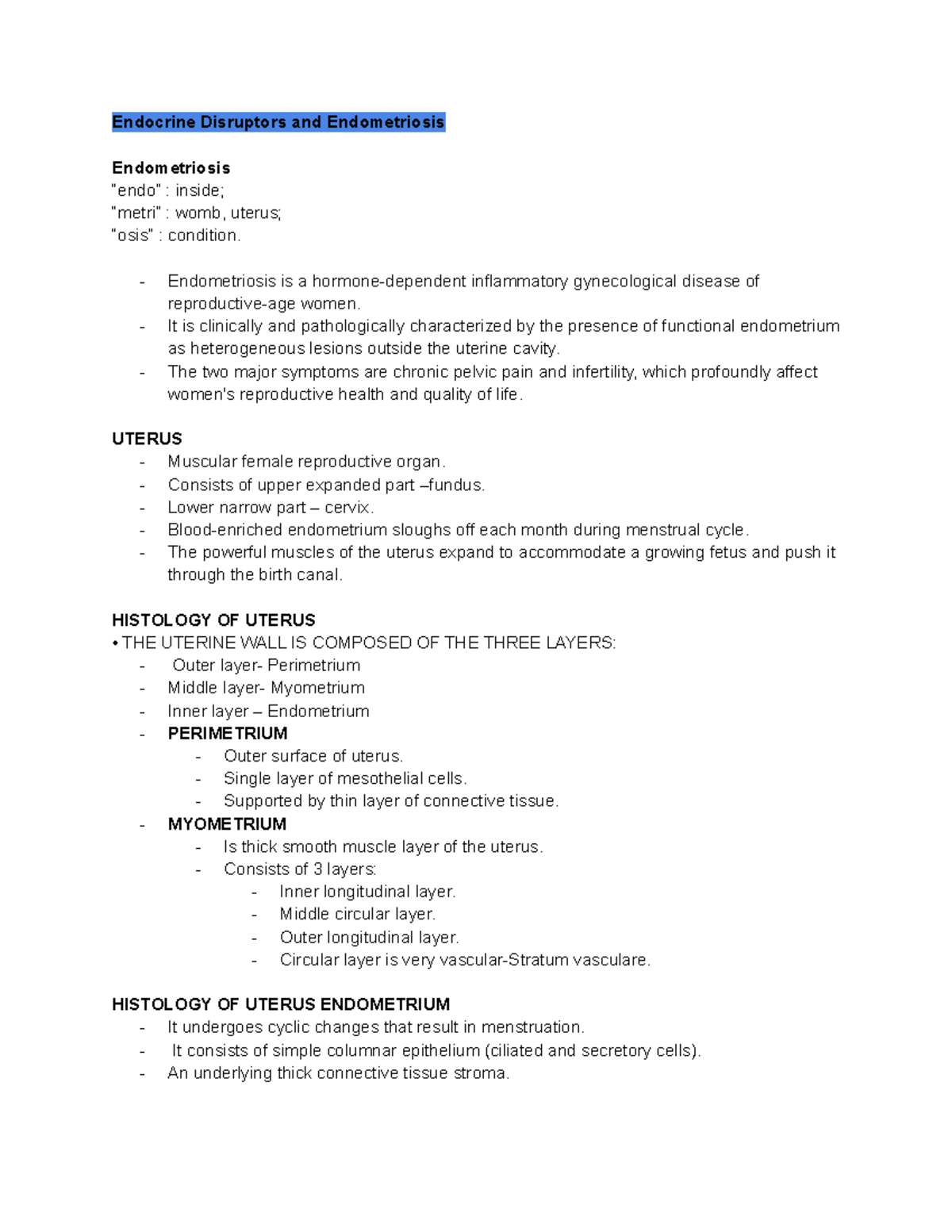 Endocrine Disruptors and Endometriosis Endocrine Disruptors and Endometriosis Endometriosis