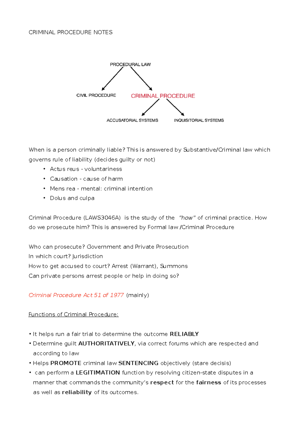 Block 1 - Criminal Procedure Notes - CRIMINAL PROCEDURE NOTES When Is A ...