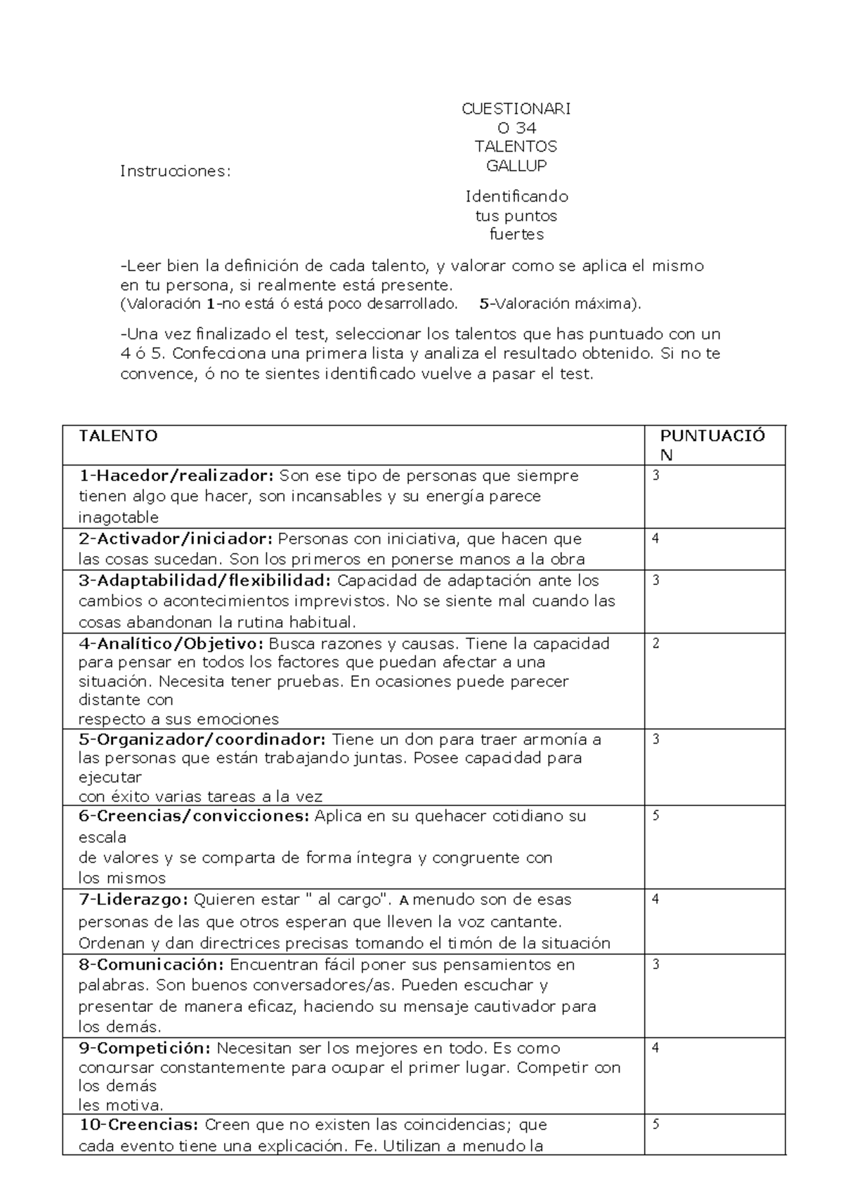 Test Gallup para conocer tipo de aprendizaje - Instrucciones ...