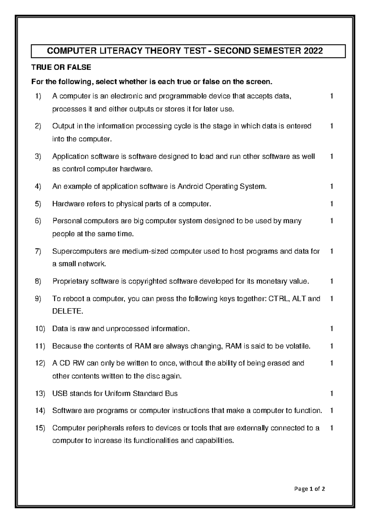Theory Test Questions - Page 1 of 2 COMPUTER LITERACY THEORY TEST ...