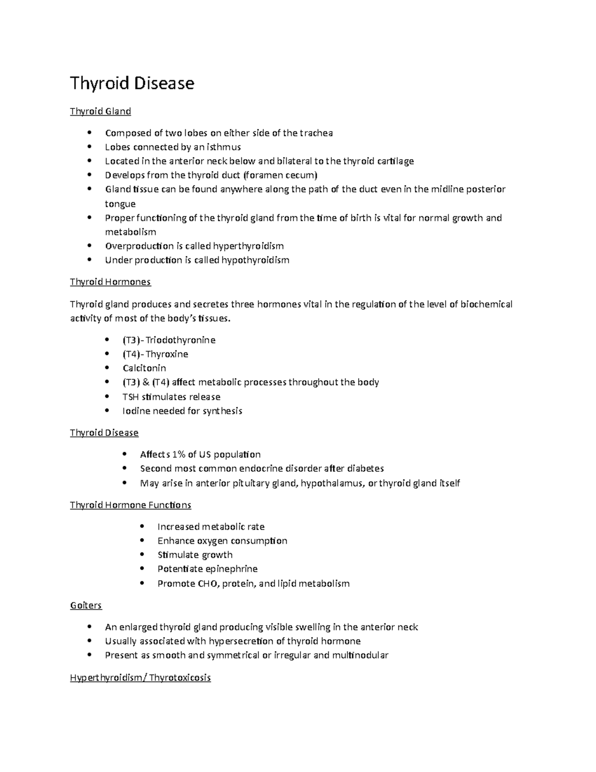 Thyroid Disease - Notes - Thyroid Disease Thyroid Gland Composed of two ...