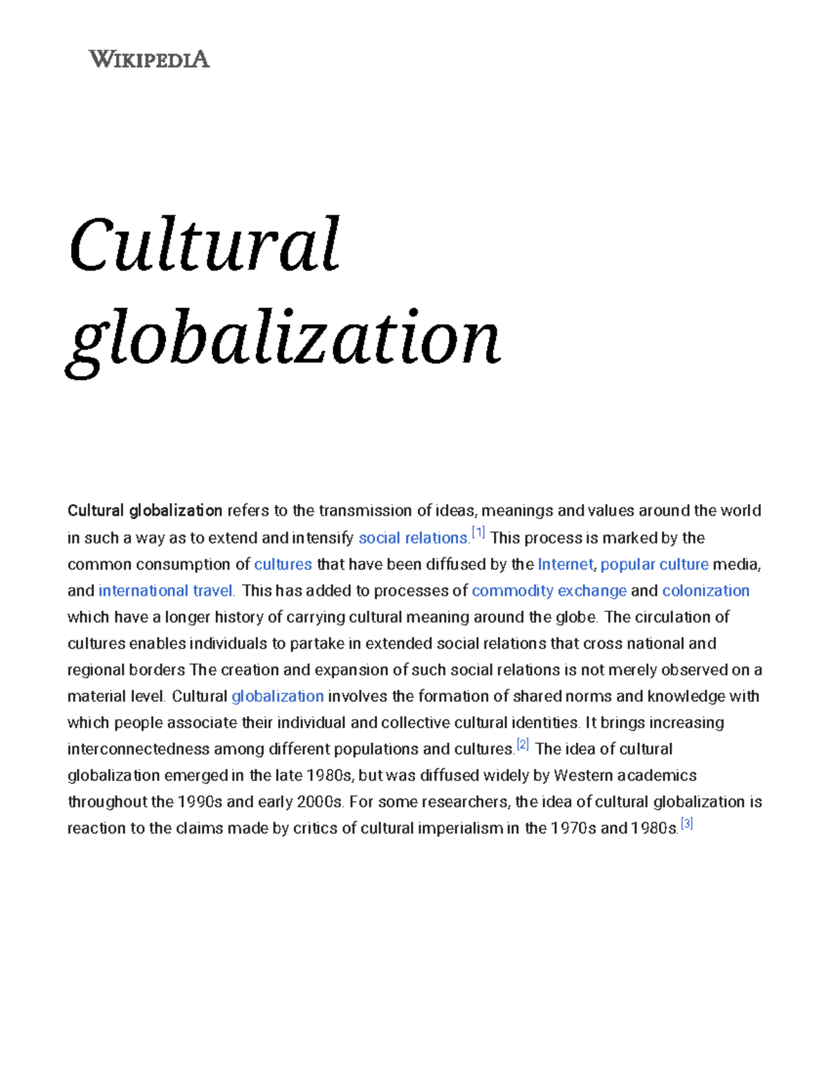 importance of cultural globalization essay