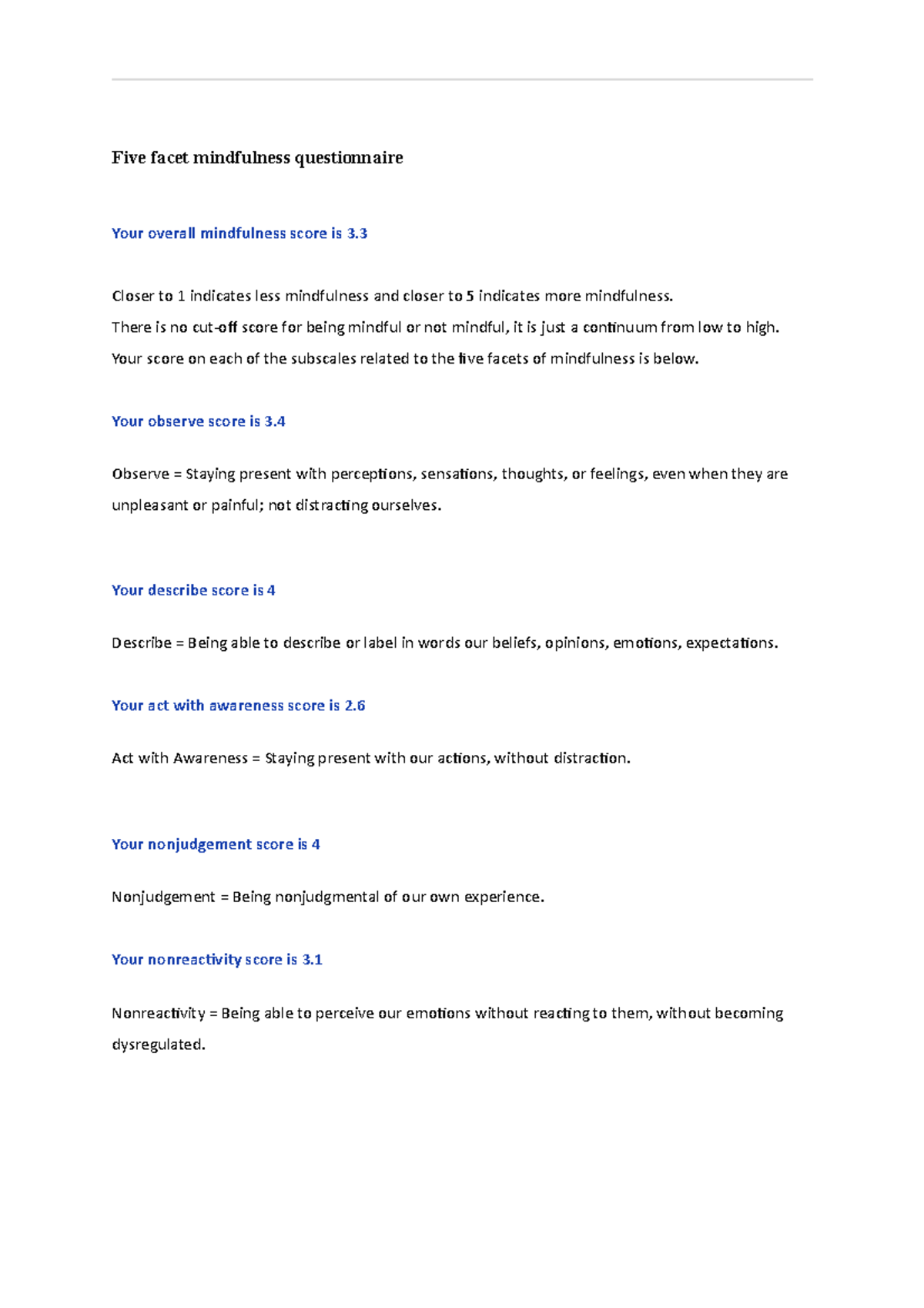 Mind body journal part 3 - Five facet mindfulness questionnaire Your ...