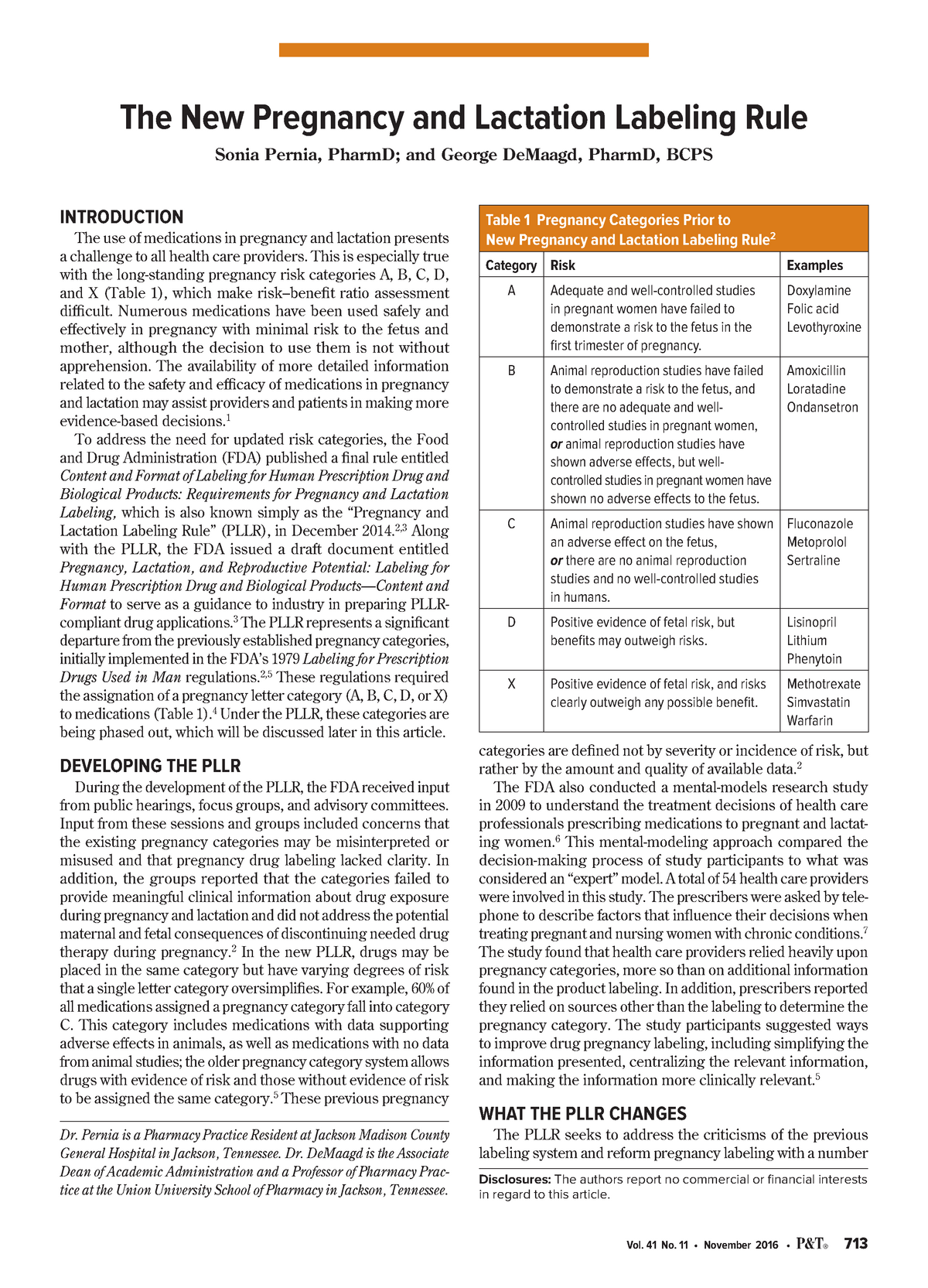 The New Pregnancy And Lactation Labeling Rule - Vol. 41 No. 11 ...