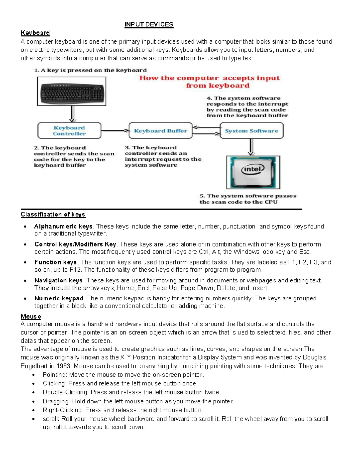 PC Hardware Notes - INPUT DEVICES Keyboard A computer keyboard is one ...
