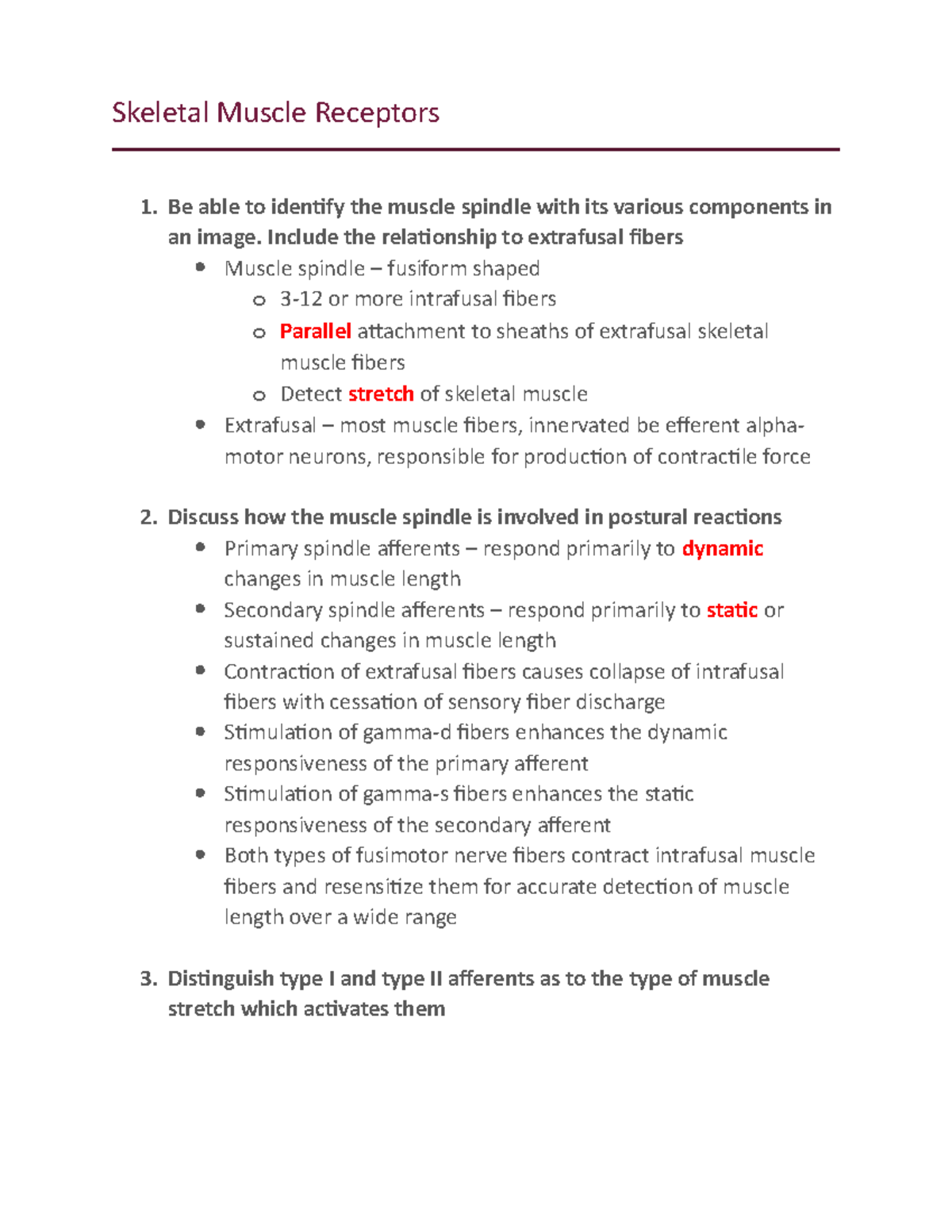 Skeletal Muscle Receptors - Include the relationship to extrafusal ...