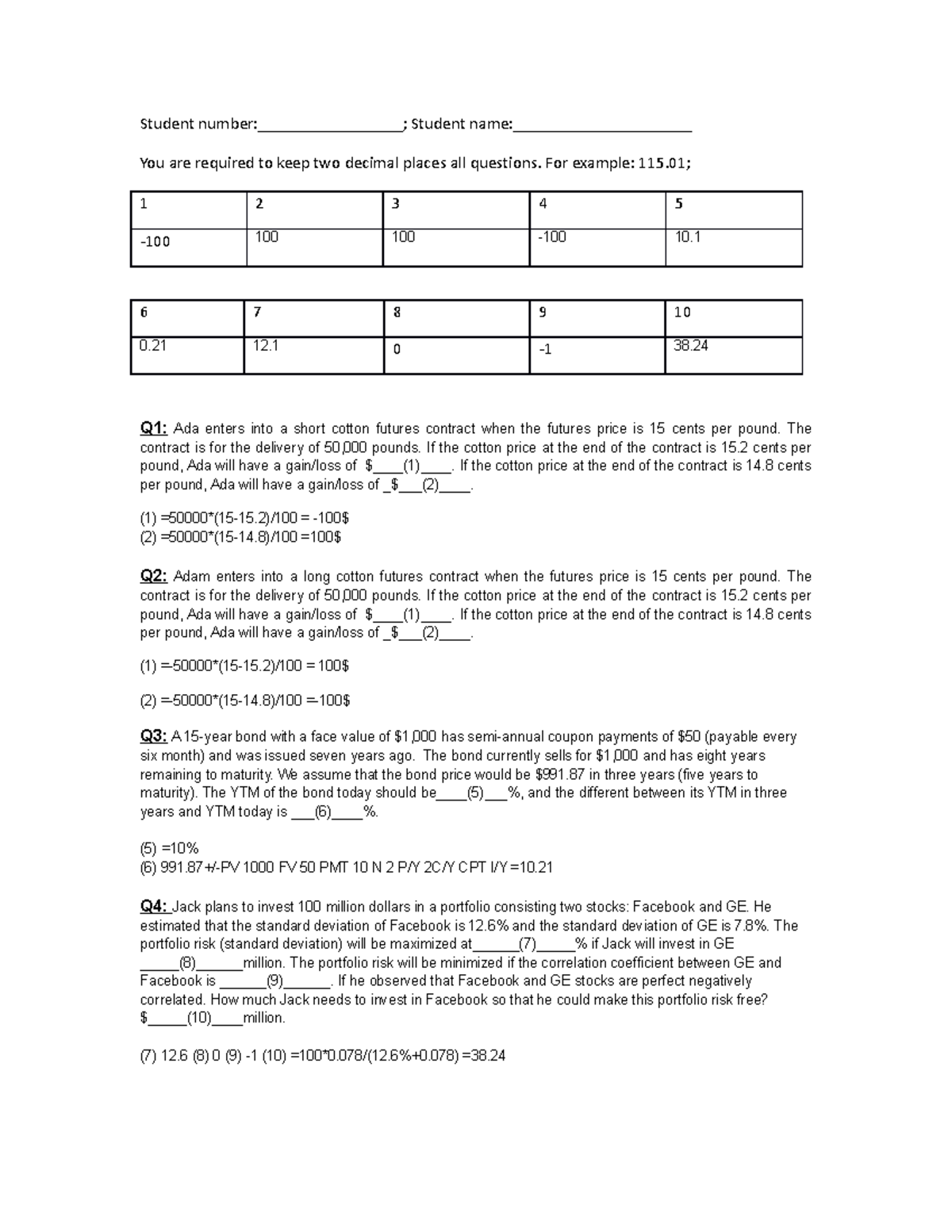 Practice question 2 solution - Student number:; Student name:____ You ...