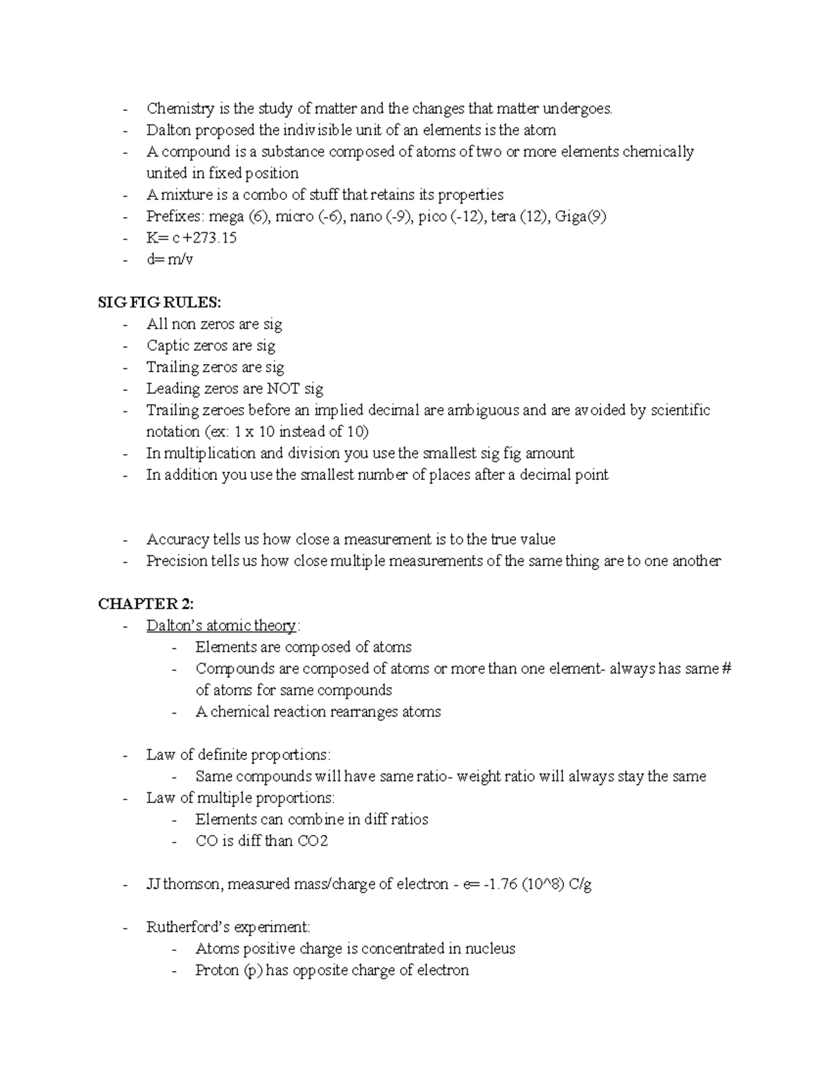 Stuff to study for chem - Chemistry is the study of matter and the ...