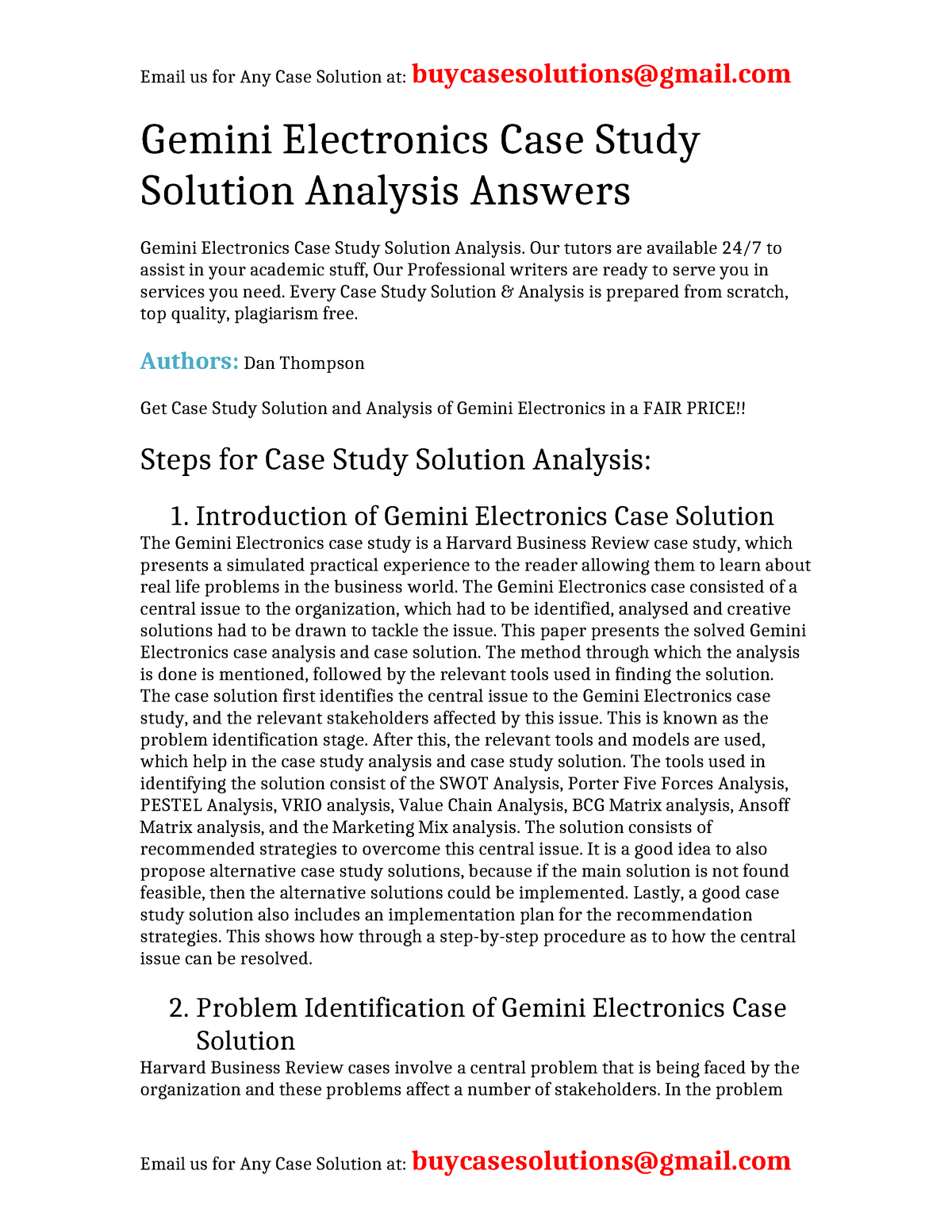 gemini electronics case study solution