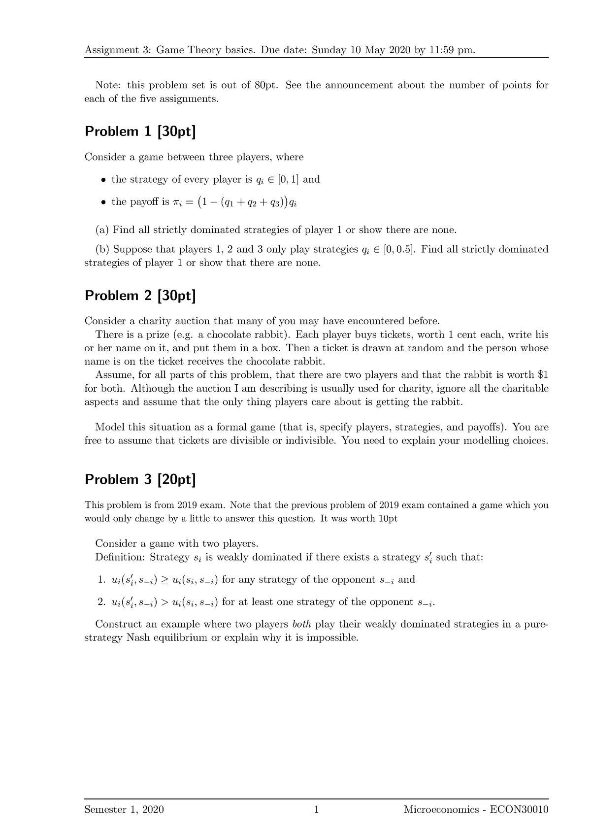 ECON30010-A3-2020 Q - Assignment 3 2020 Problem Sheet - Assignment 3 ...