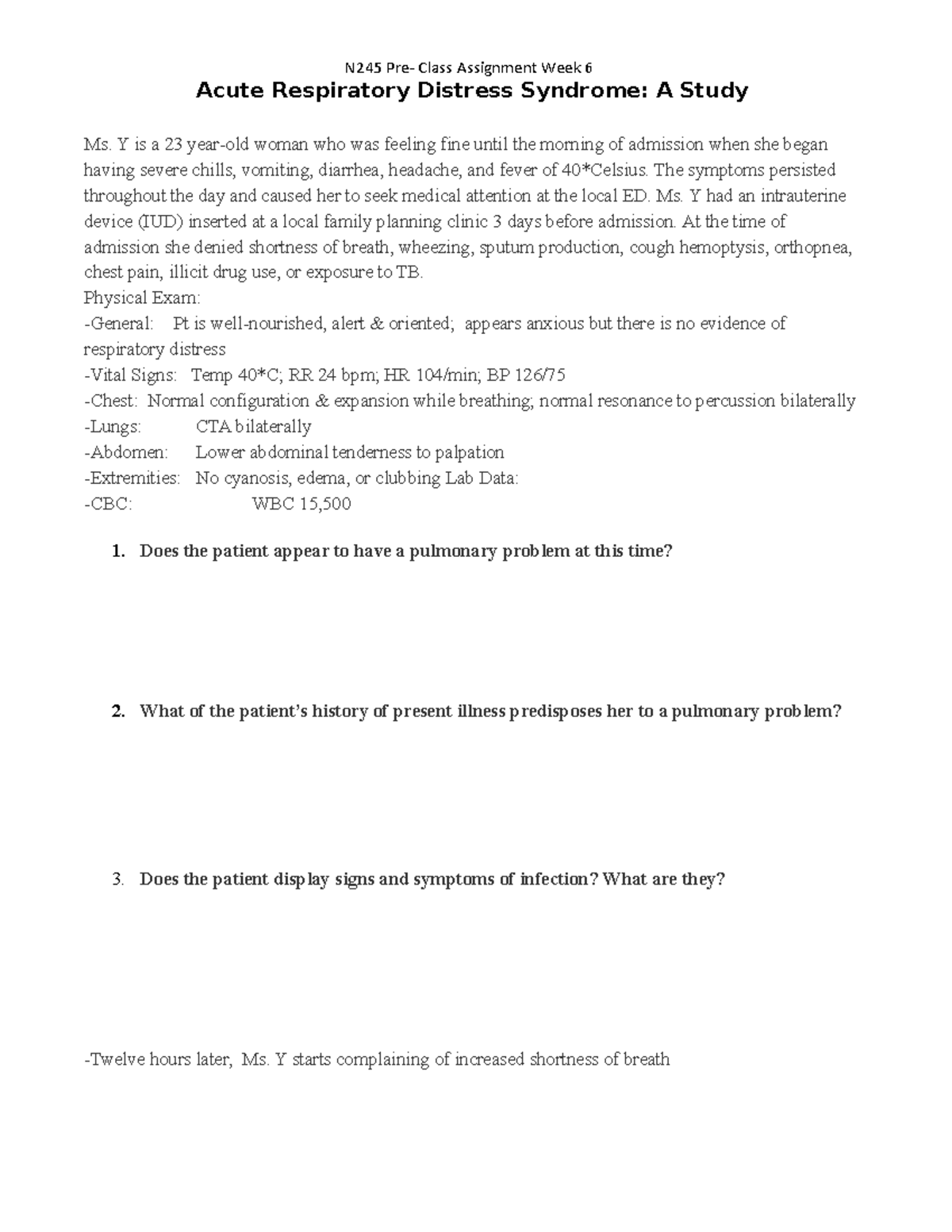 WI23 N245 Week 6 Pre-Class Assignment Case Study - N245 Pre- Class ...