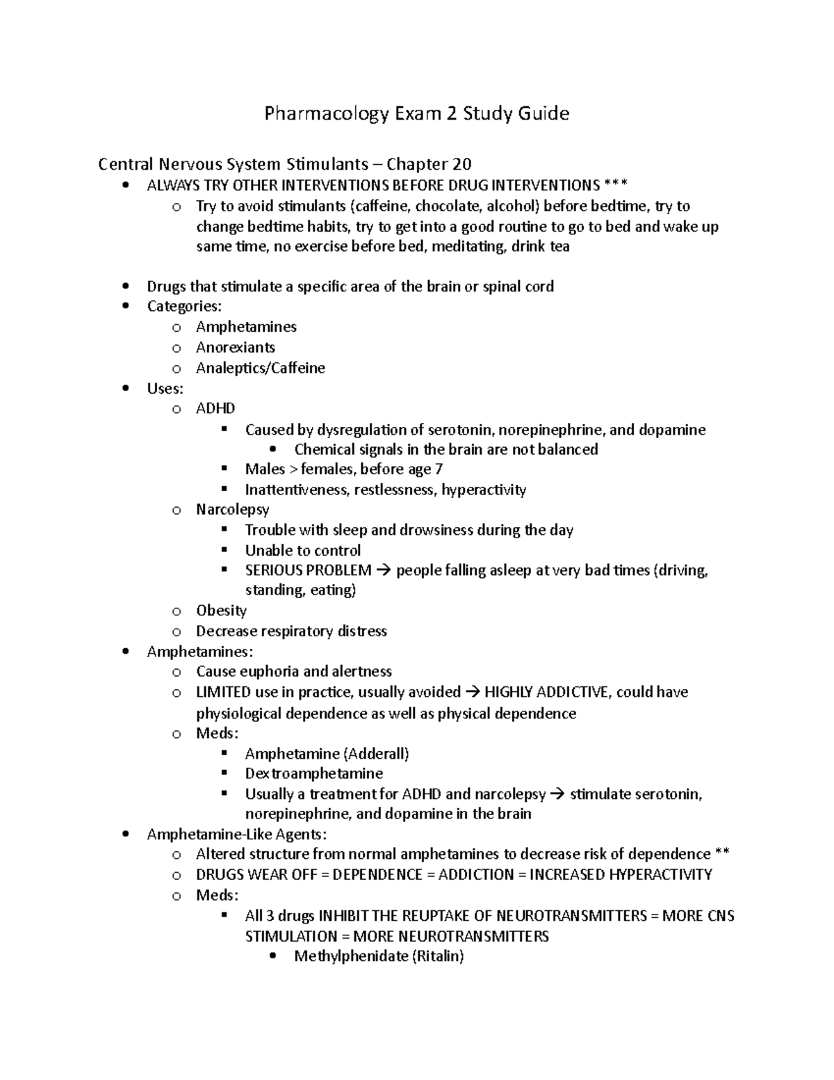 3:1:18 Pharmacology I Study Guide Exam 2 - Pharmacology Exam 2 Study ...