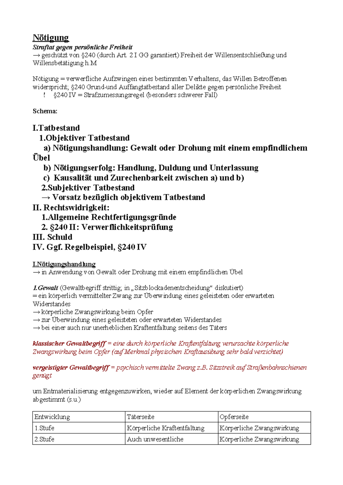 Strafrecht - Inhalt: Nötigung §240; Hausfriedensbruch §123 - Straftat ...