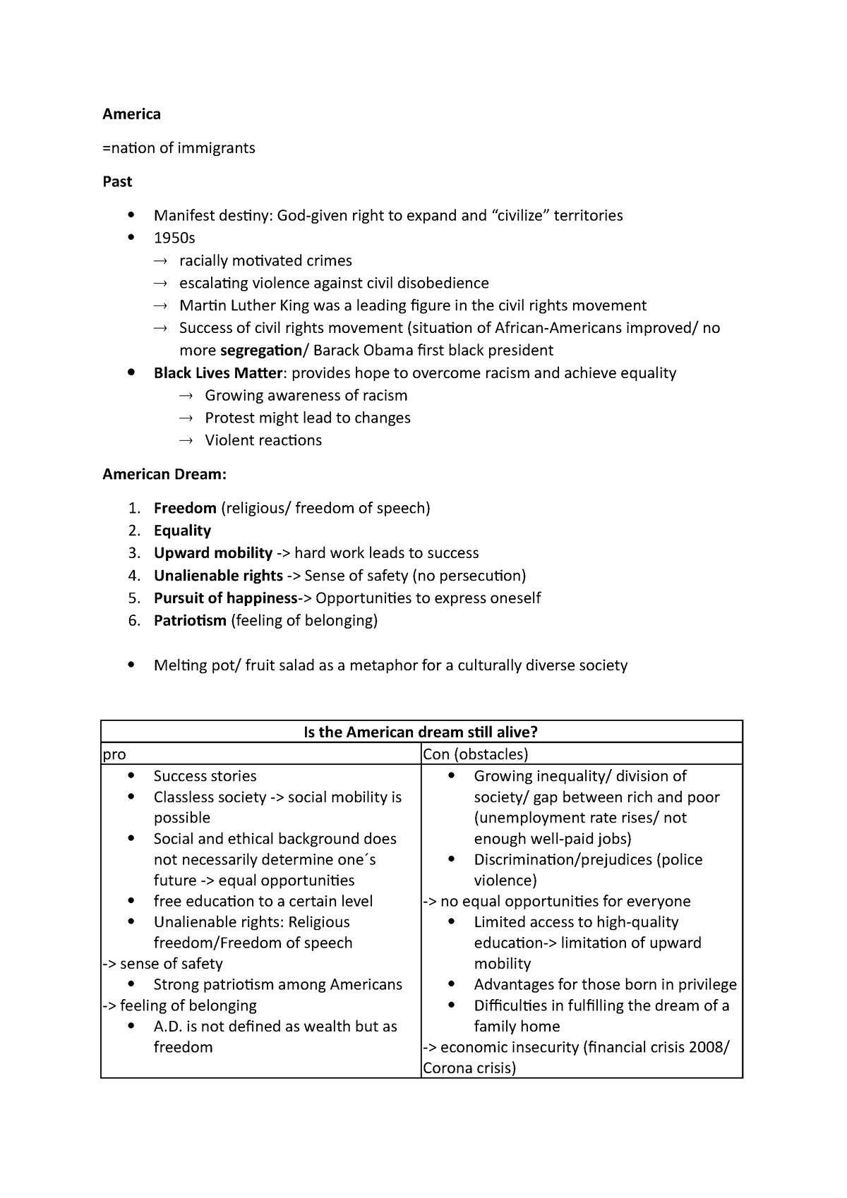 American Dream Abitur Zusammenfassung - America =nation of immigrants ...