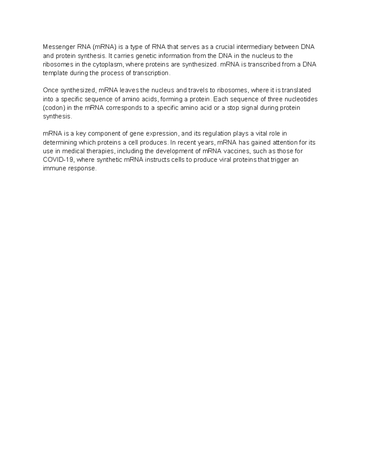 Mrna - mrna - Messenger RNA (mRNA) is a type of RNA that serves as a ...