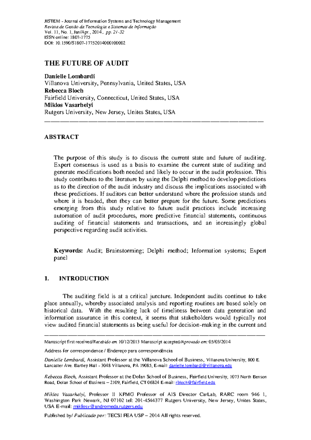 THE Future OF Audit - JISTEM - Journal of Information Systems and ...