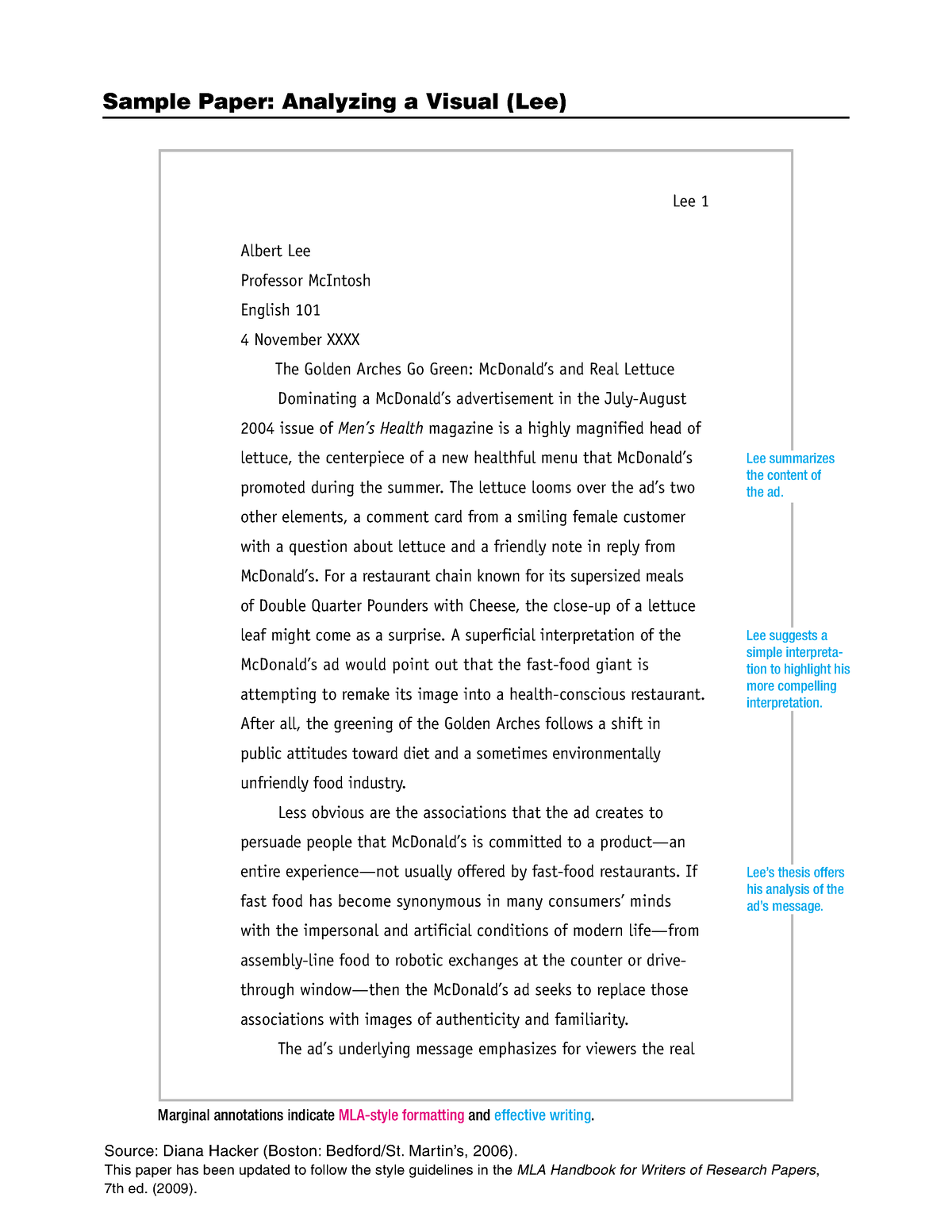 Example of Visual Analysis - Sample Paper: Analyzing a Visual (Lee ...