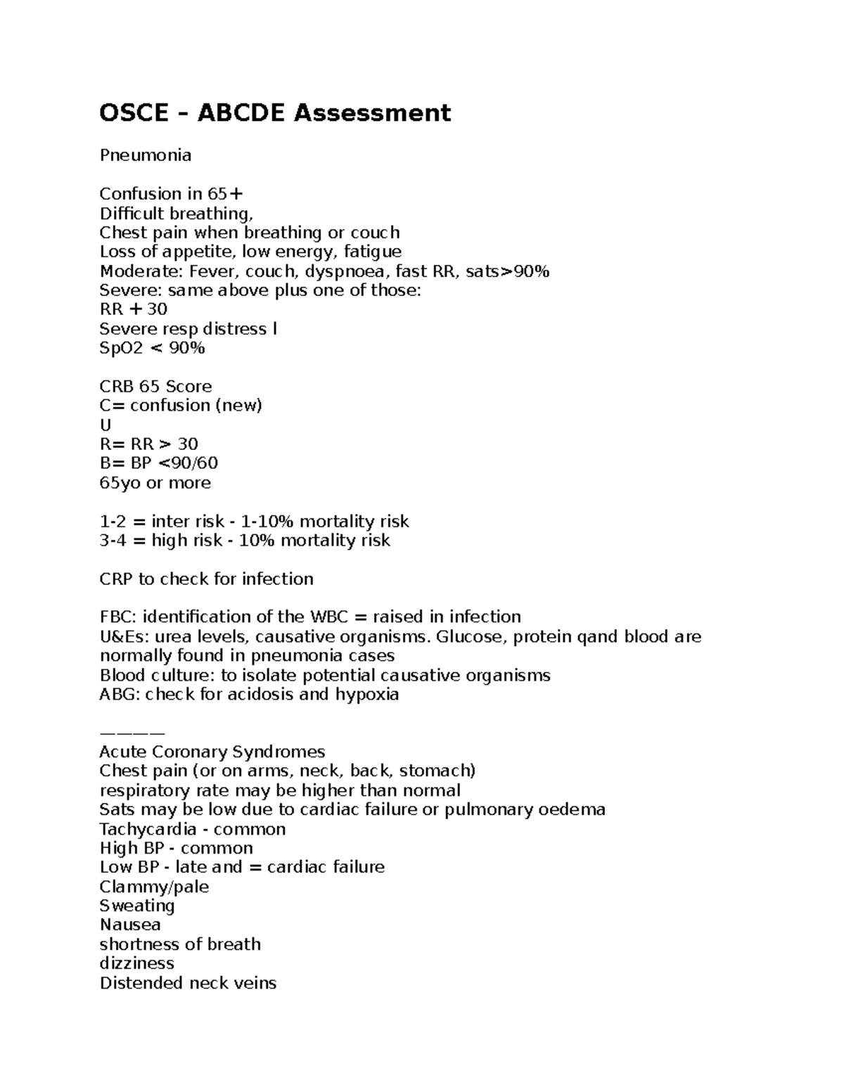 OSCE - ABCDE Assessment - OSCE – ABCDE Assessment Pneumonia Confusion ...