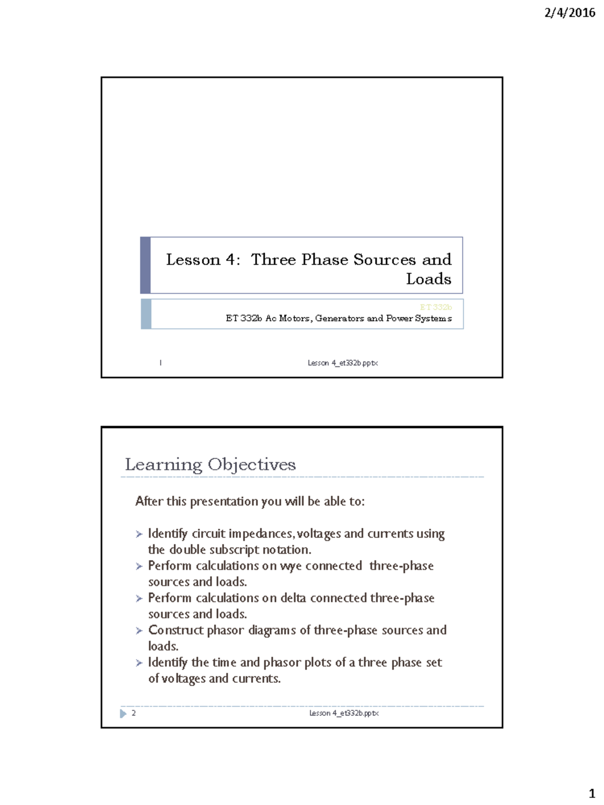 3phase - Study Material - Lesson 4: Three Phase Sources And Loads ET ...