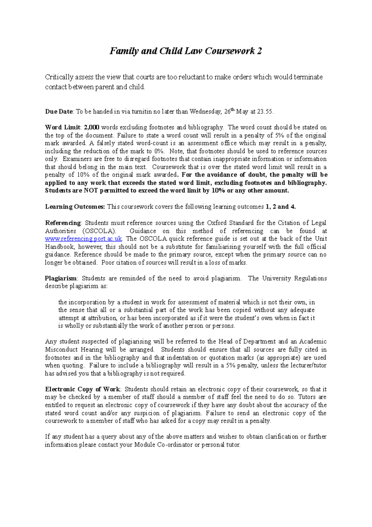 Family and Child Law Coursework 2 - Studocu