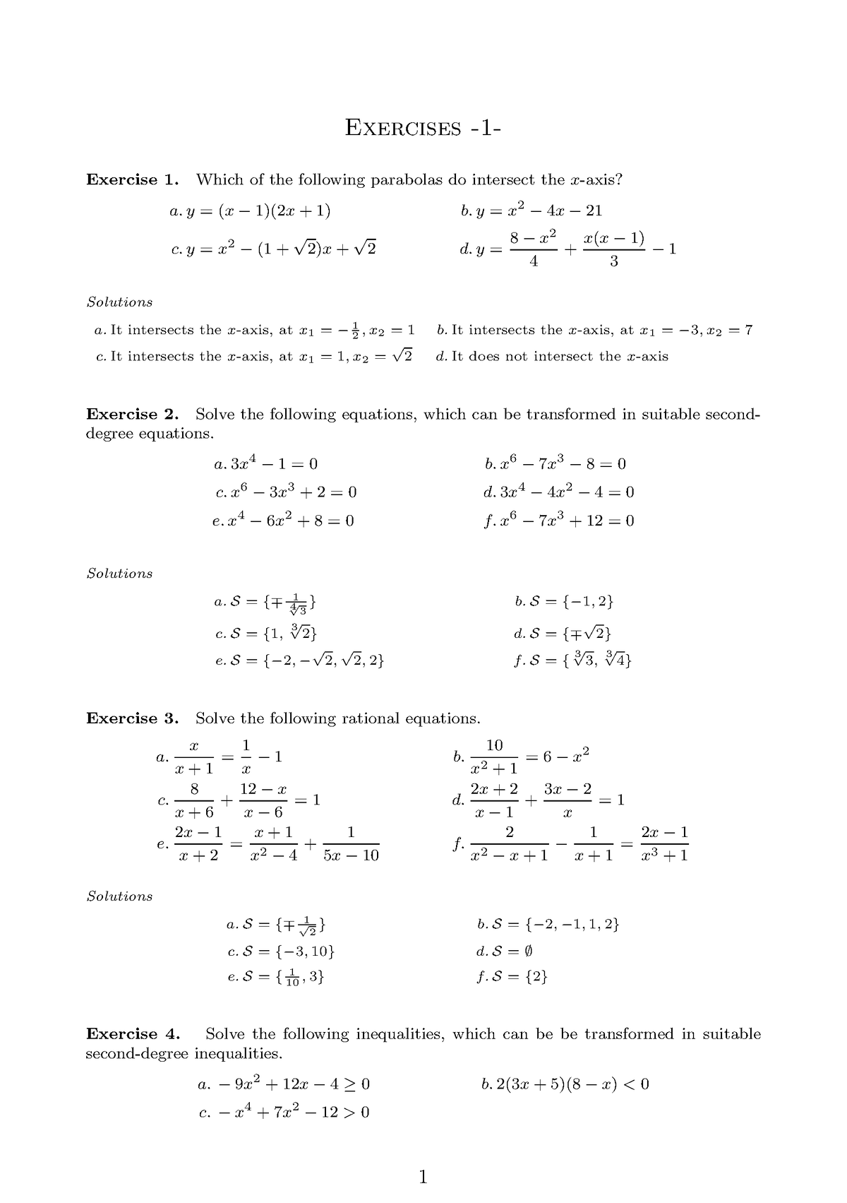 Exercises 1 - Esercizi in preparazione all’esame - Exercises -1 ...