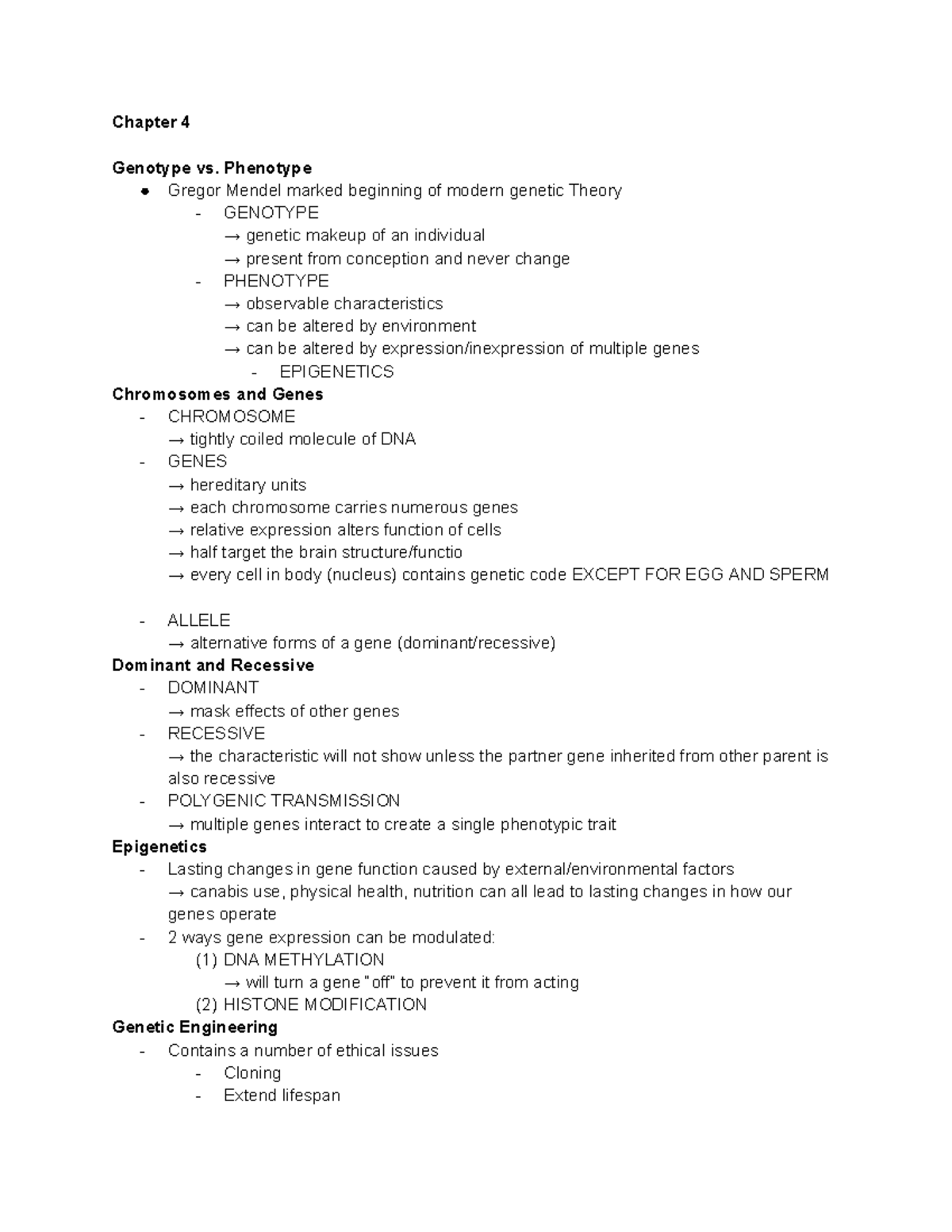 Psyco 104 4 5 6 - notes - Chapter 4 Genotype vs. Phenotype Gregor ...