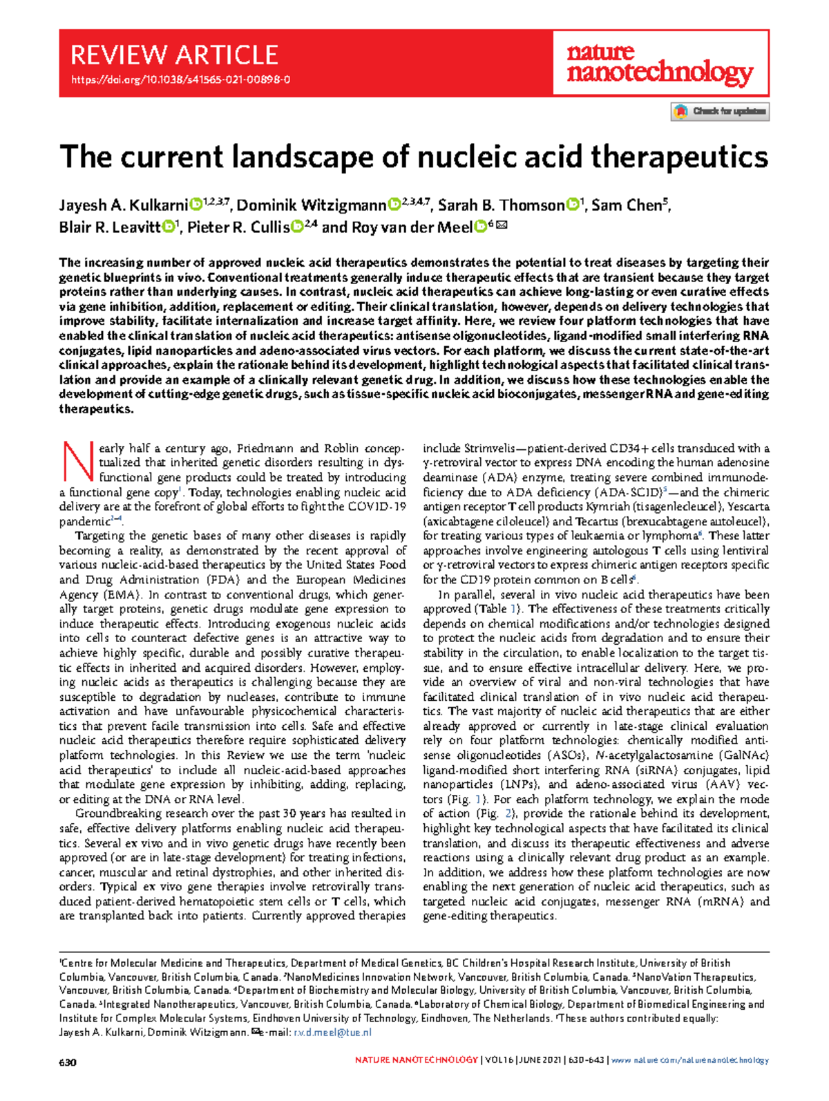 2. The current landscape of nucleic acid therapeutics - Review ARticle ...
