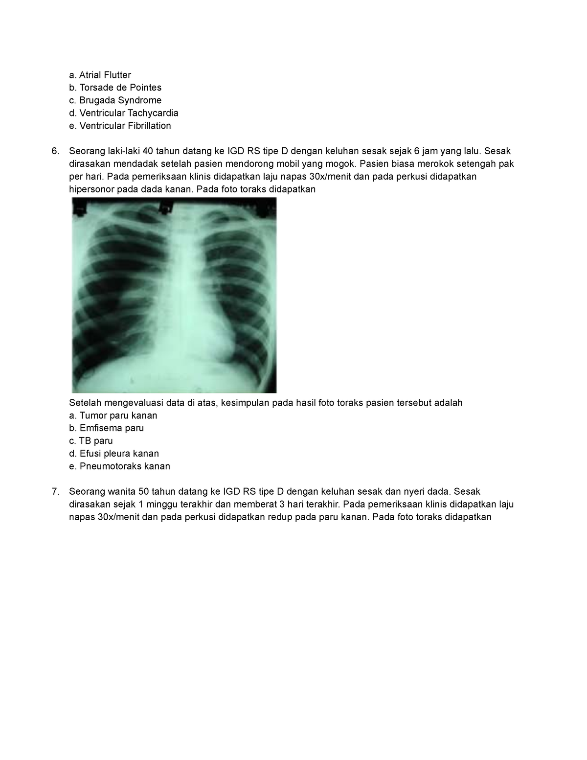 Soal UAB 1 Kardiorespirasi 2021-10 - A. Atrial Flutter B. Torsade De ...