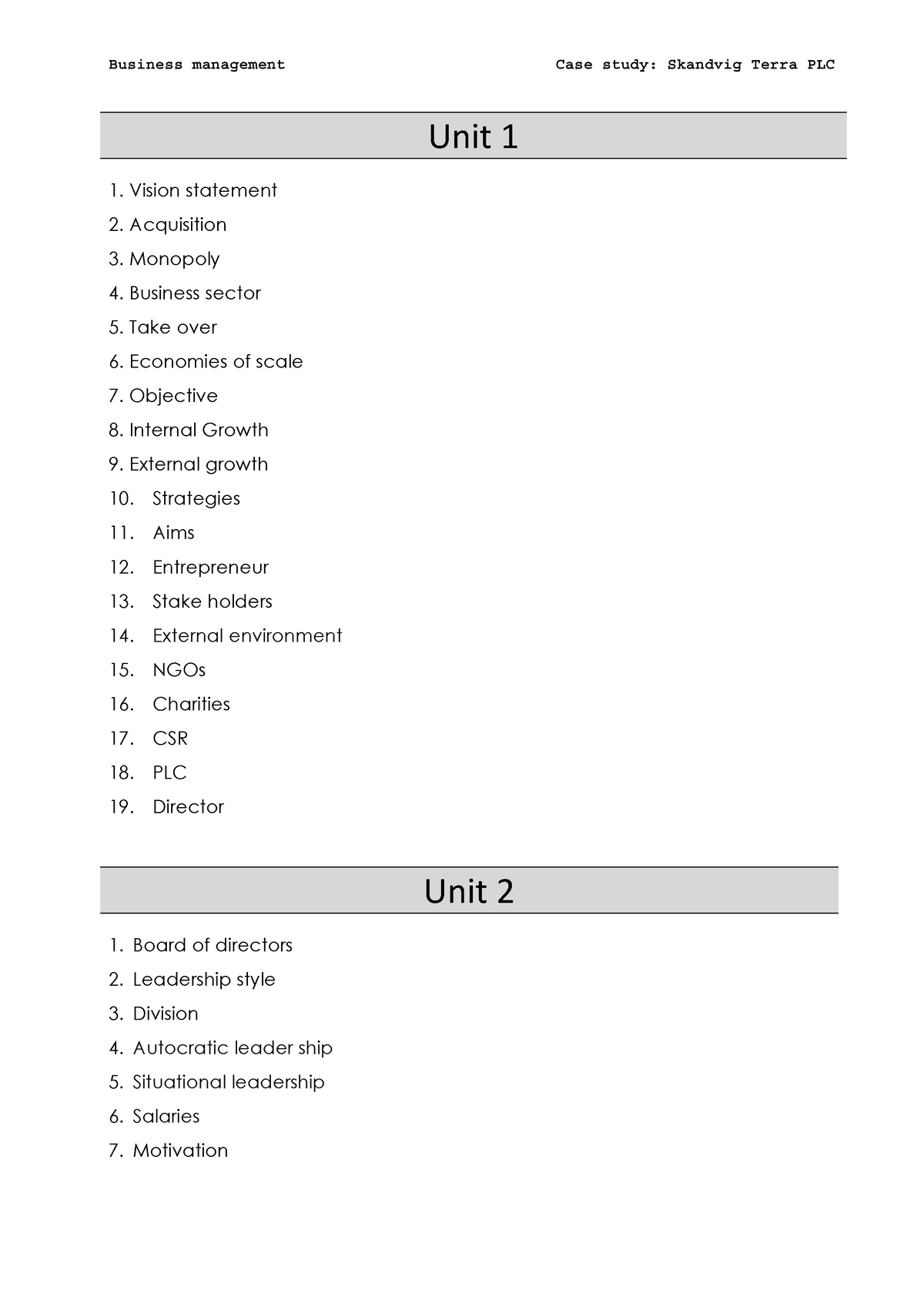 business management case study skandvig terra plc