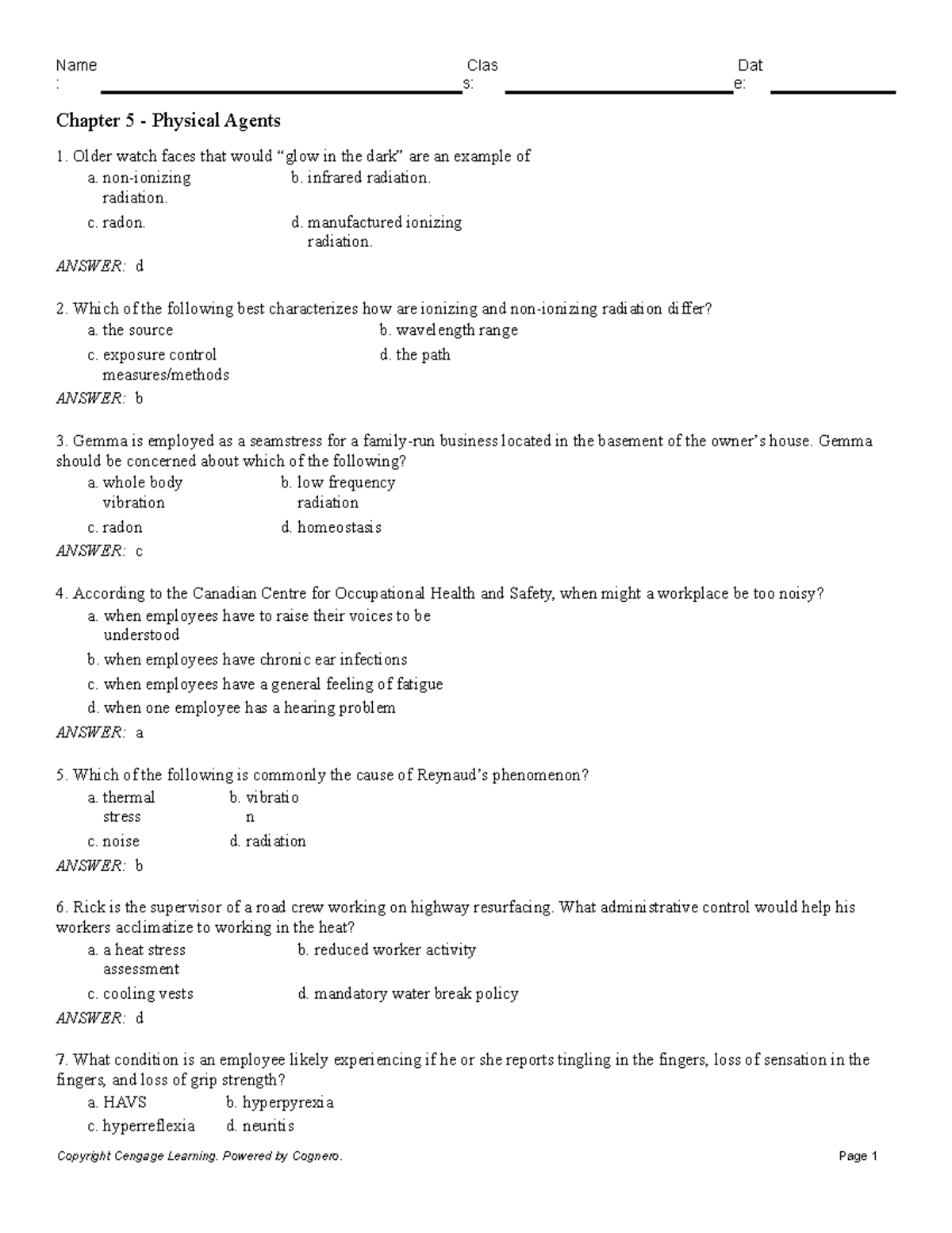 Management Of Occupational Health And Safety - Chapter 5 Physical 