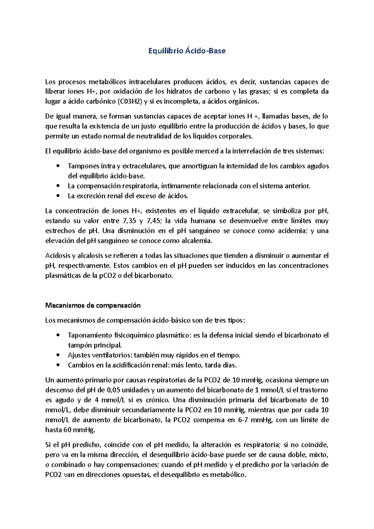 Equilibrio Acido-base - Equilibrio Ácido-Base Los Procesos Metabólicos ...