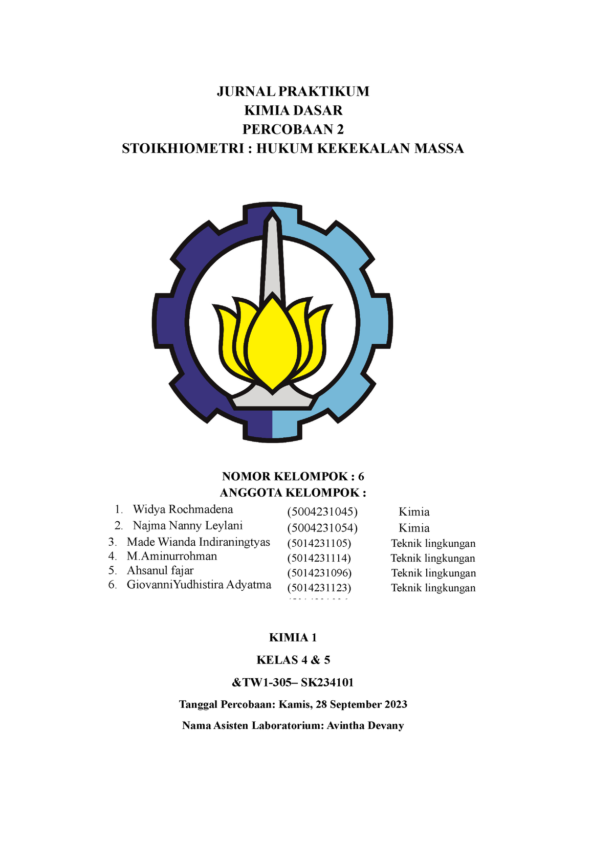 Jurnal Percobaan 1 Kimia 2 - JURNAL PRAKTIKUM KIMIA DASAR PERCOBAAN 2 ...