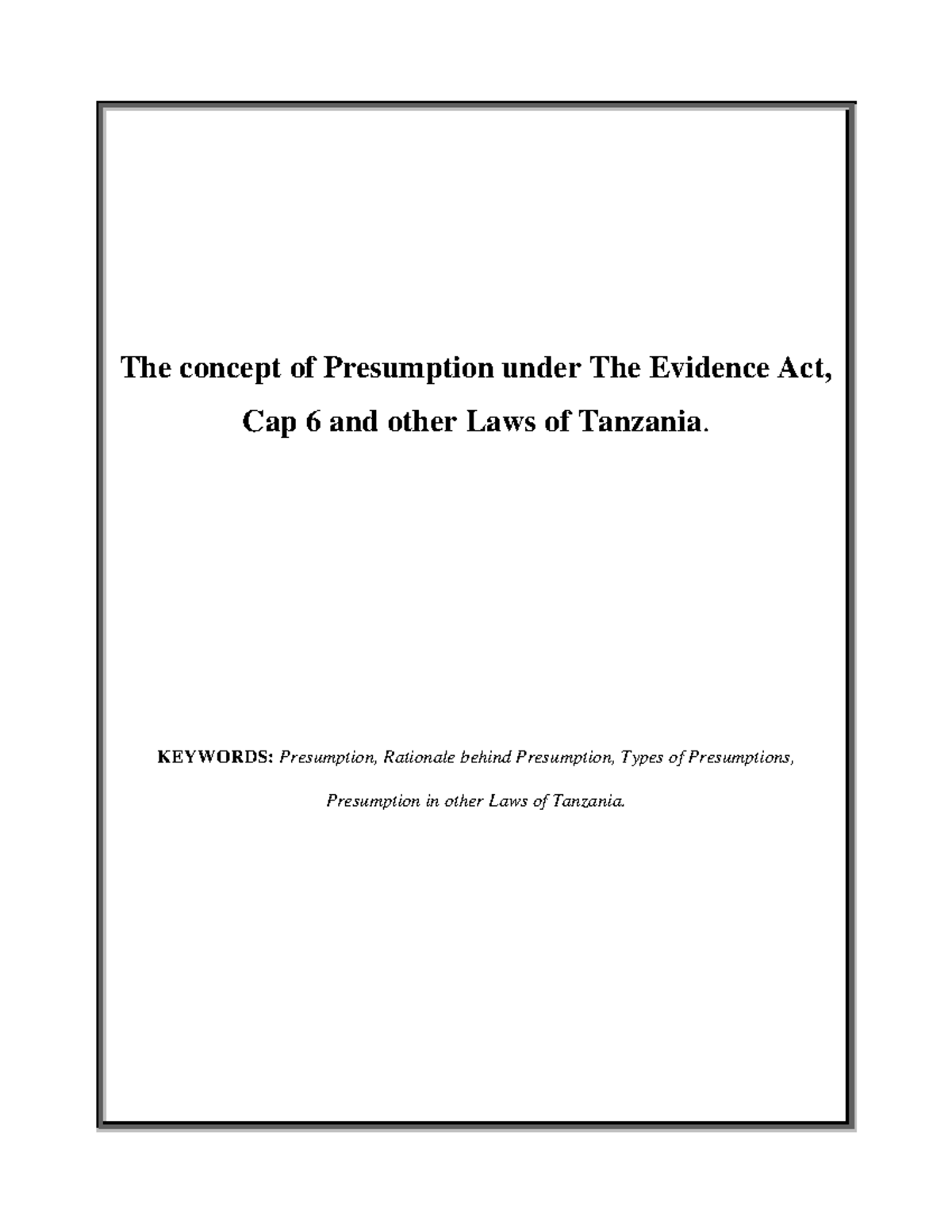 Presumptions Under THE Evidence ACT And - The Concept Of Presumption ...