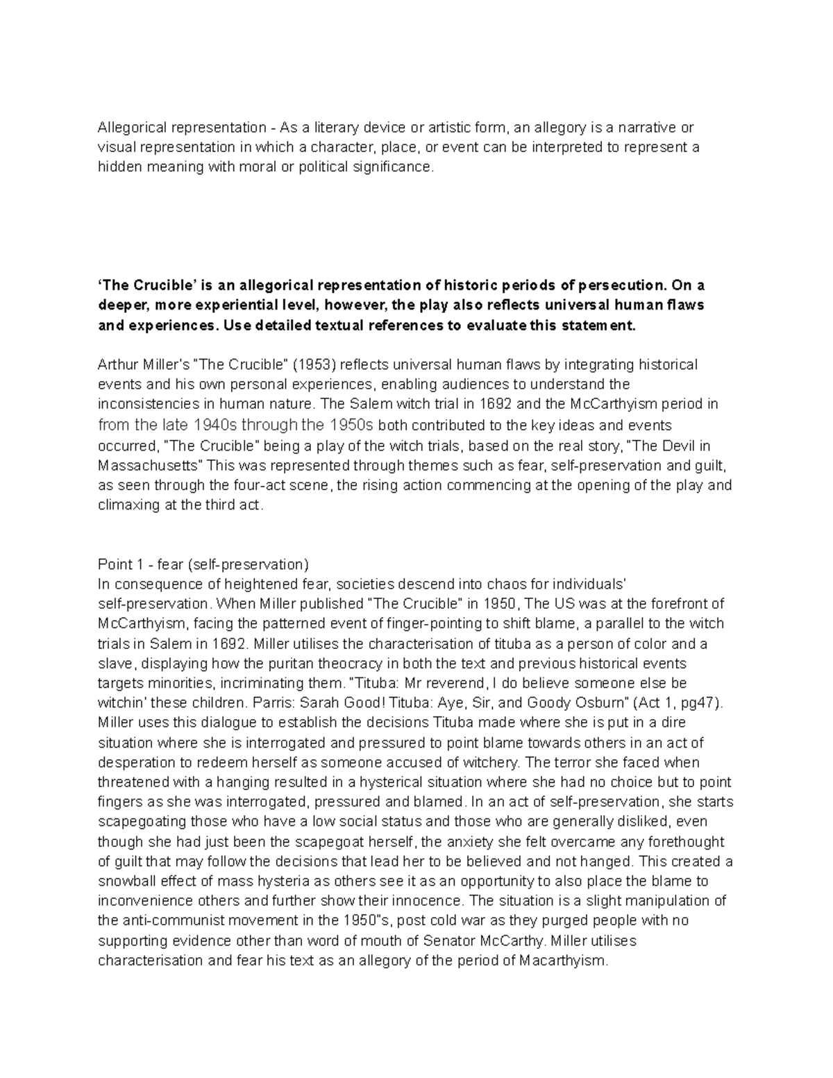 Crucibles miniessay guilt n hystria Allegorical representation