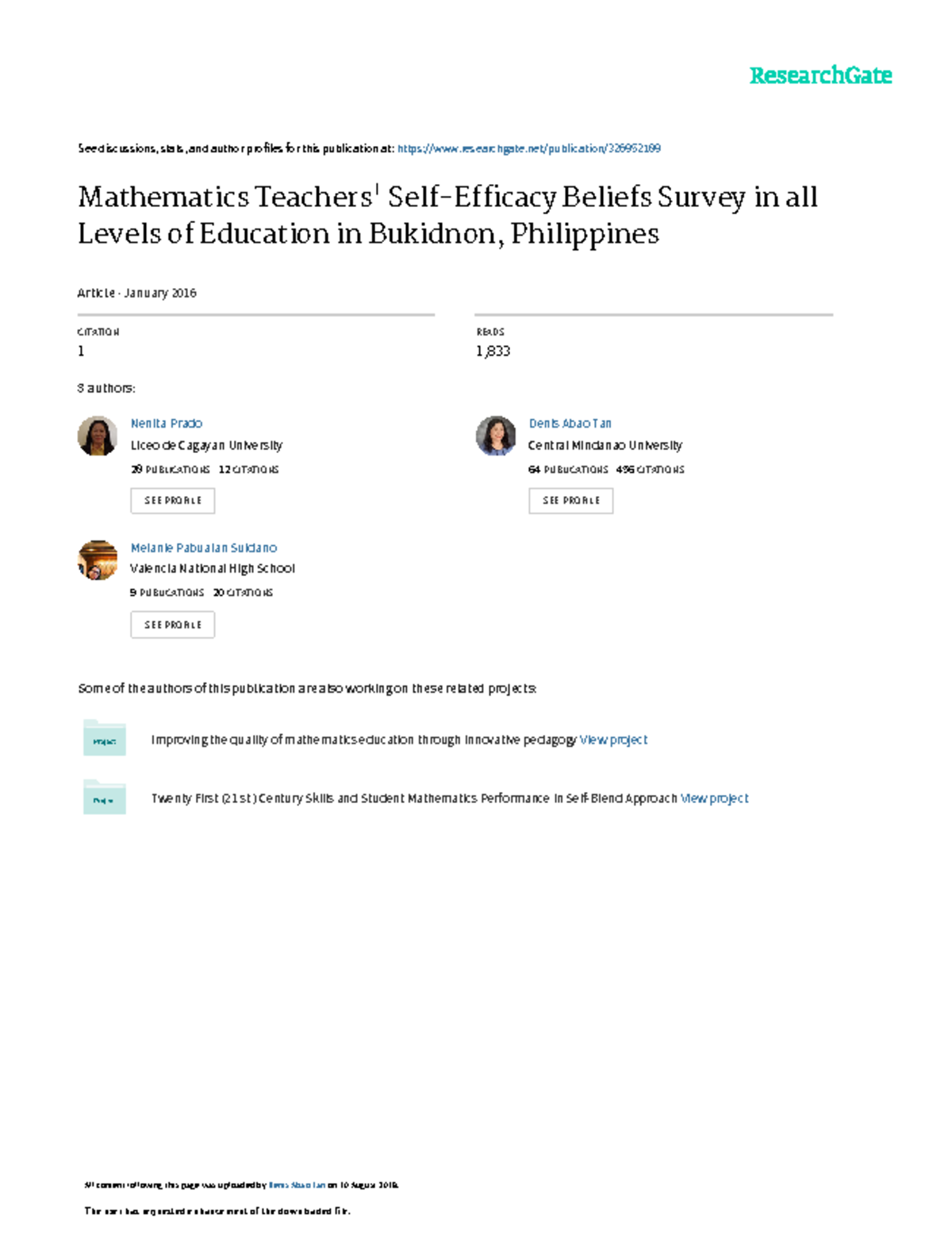 Mathematics Teachers Self-efficacy Beliefs Surveyinalllevelsof ...