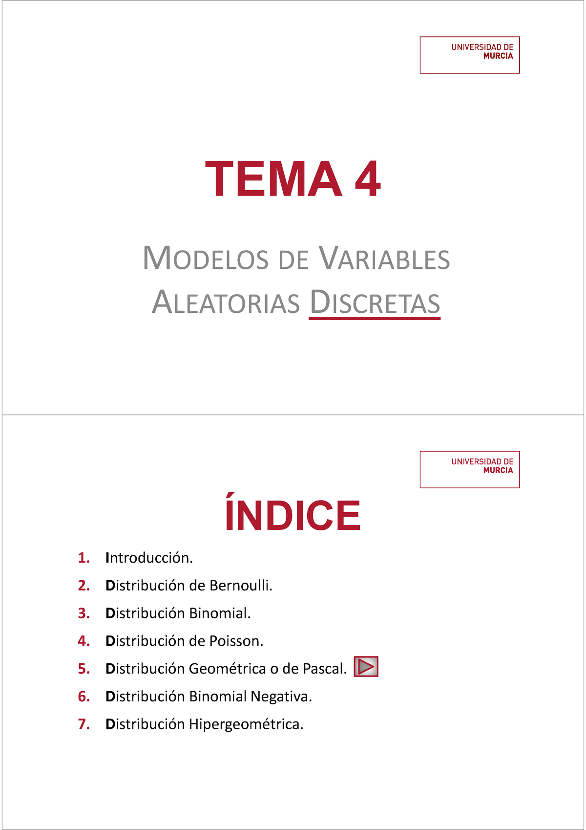 TEMA 4 Vvaa Discretas - TEMA 4 MODELOS DE VARIABLES ALEATORIAS ...