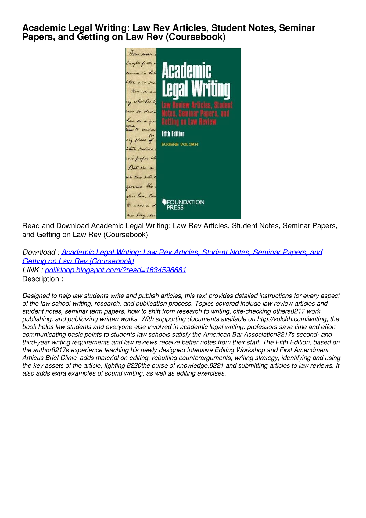 PDF DOWNLOAD EBOOK Academic Legal Writing Law Rev Articles Student   Thumb 1200 1698 