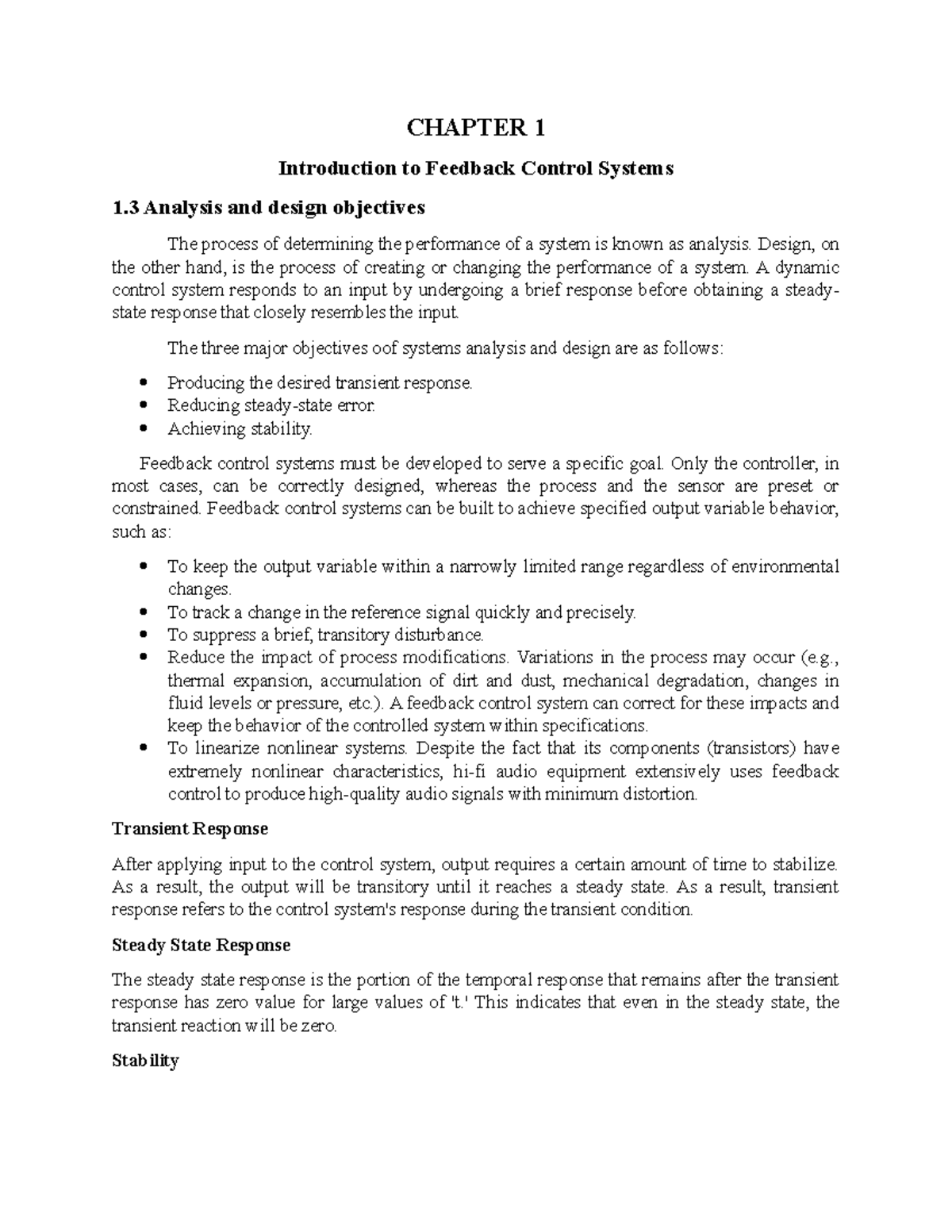 Introduction to Feedback Control Systems Design, on the other hand