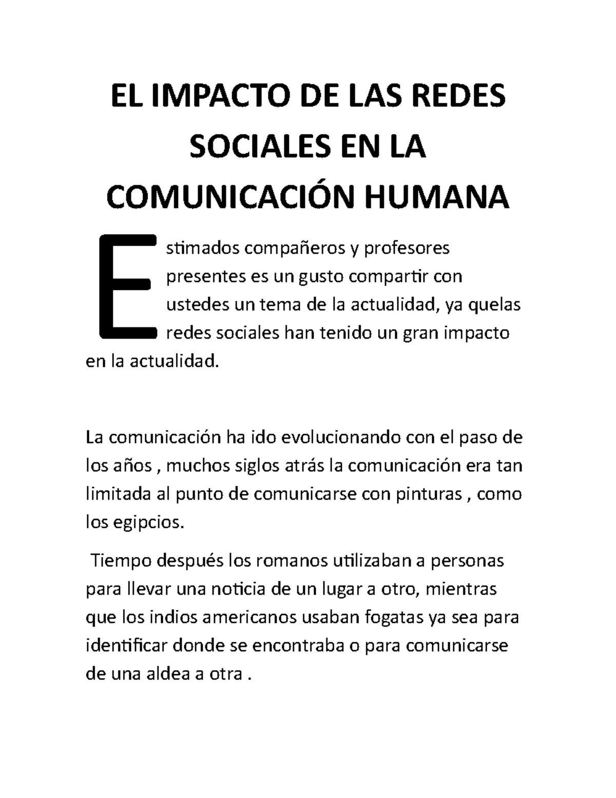 EL Impacto DE LAS Redes Sociales EN LA Comunicación Humana ( Discurso ...