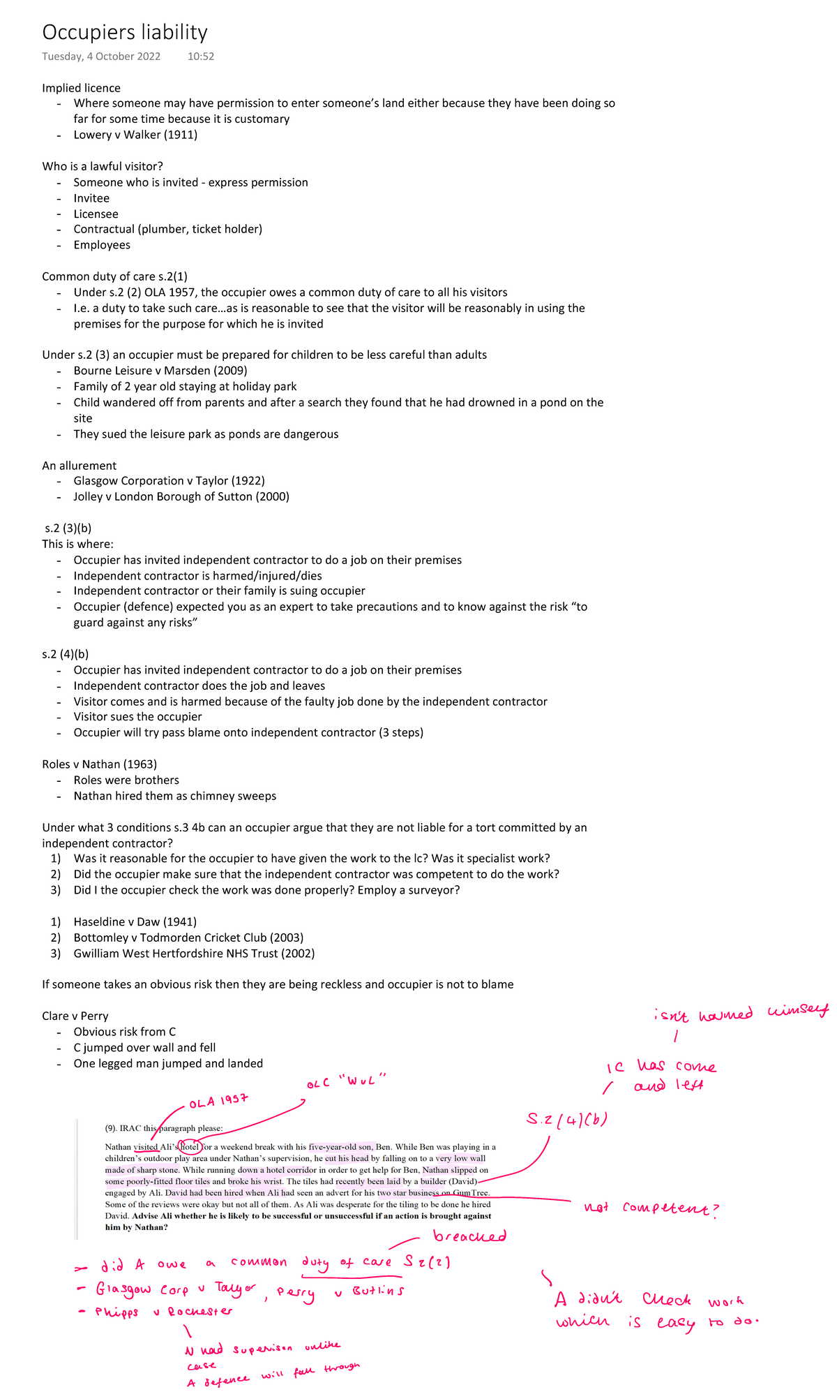 FILE 8410 - occupiers liability - Implied licence Where someone may ...
