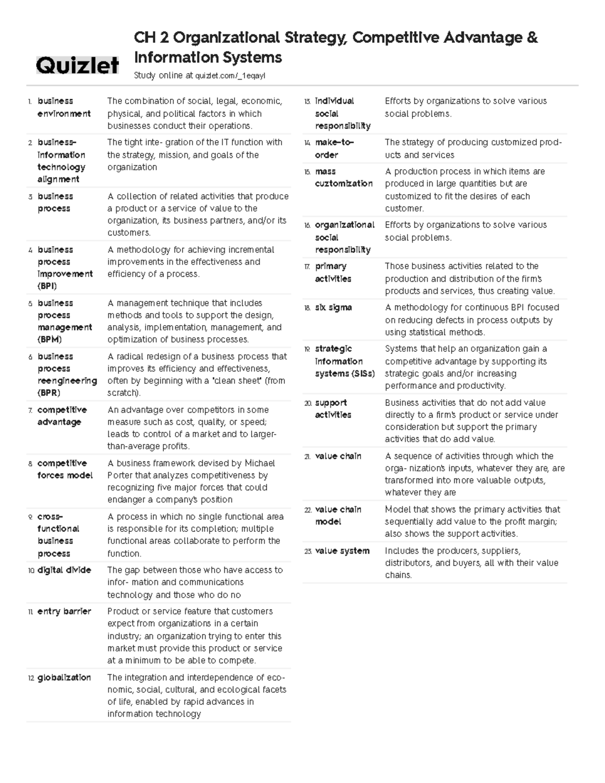 Quizlet Introduction to information systems ch12 StuDocu