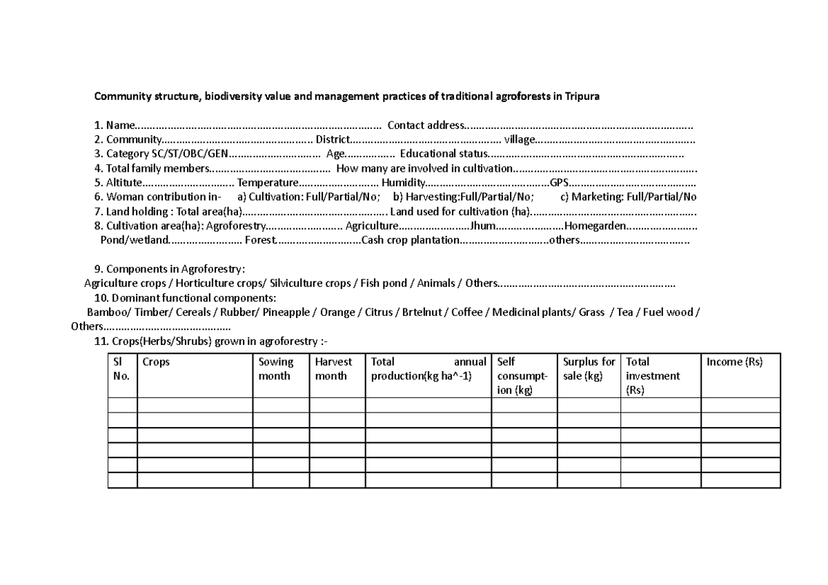 Agro F Survey Form 2023( molecular Bio) - Community structure ...