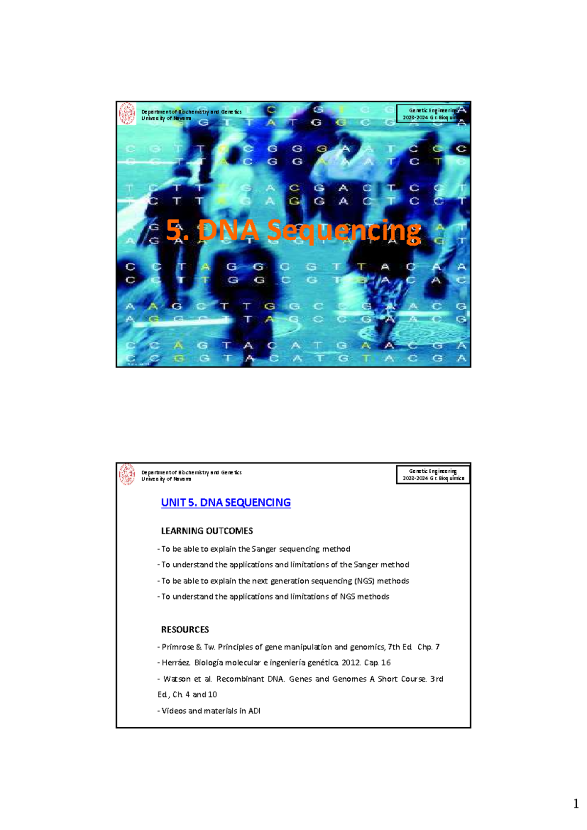 05 DNA Sequencing - apuntes - Department of Biochemistry and Genetics ...