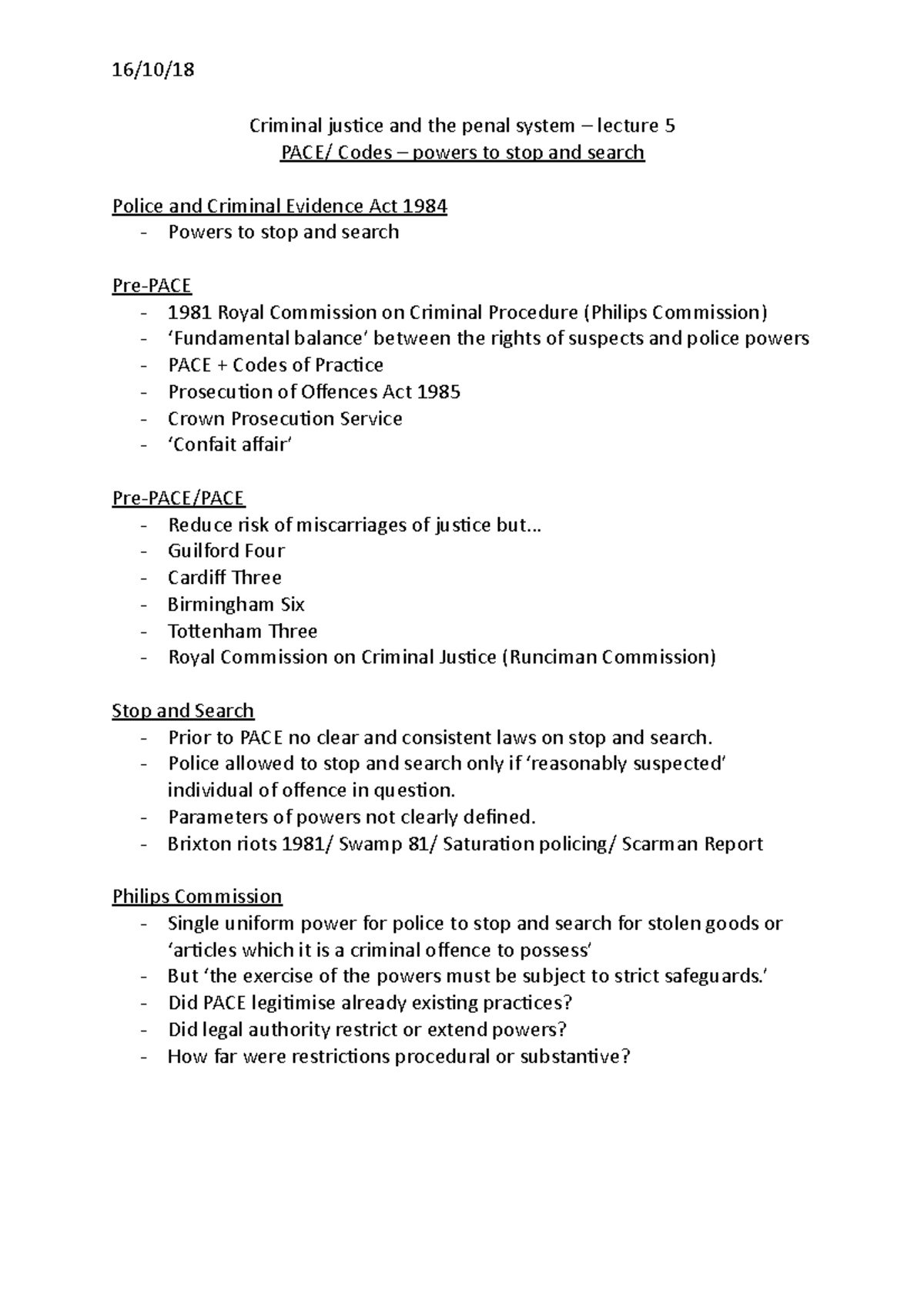 5-PACE stop and search - Criminal jusice and the penal system – lecture ...